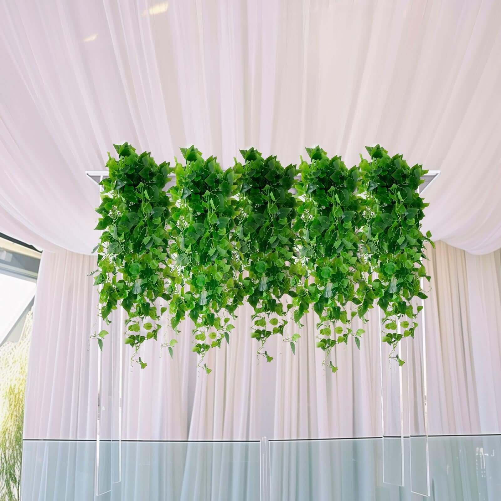 3 Pack Green Pothos Artificial Ivy Vine Hanging Plants, Fake Foliage Silk Leaves Garland - 3ft