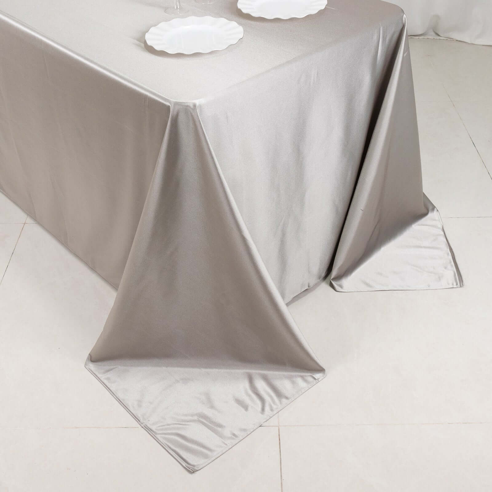 Premium Scuba Rectangular 90x132 Tablecloth Shimmering Silver - Wrinkle Free & Stain Resistant Seamless Table Cover