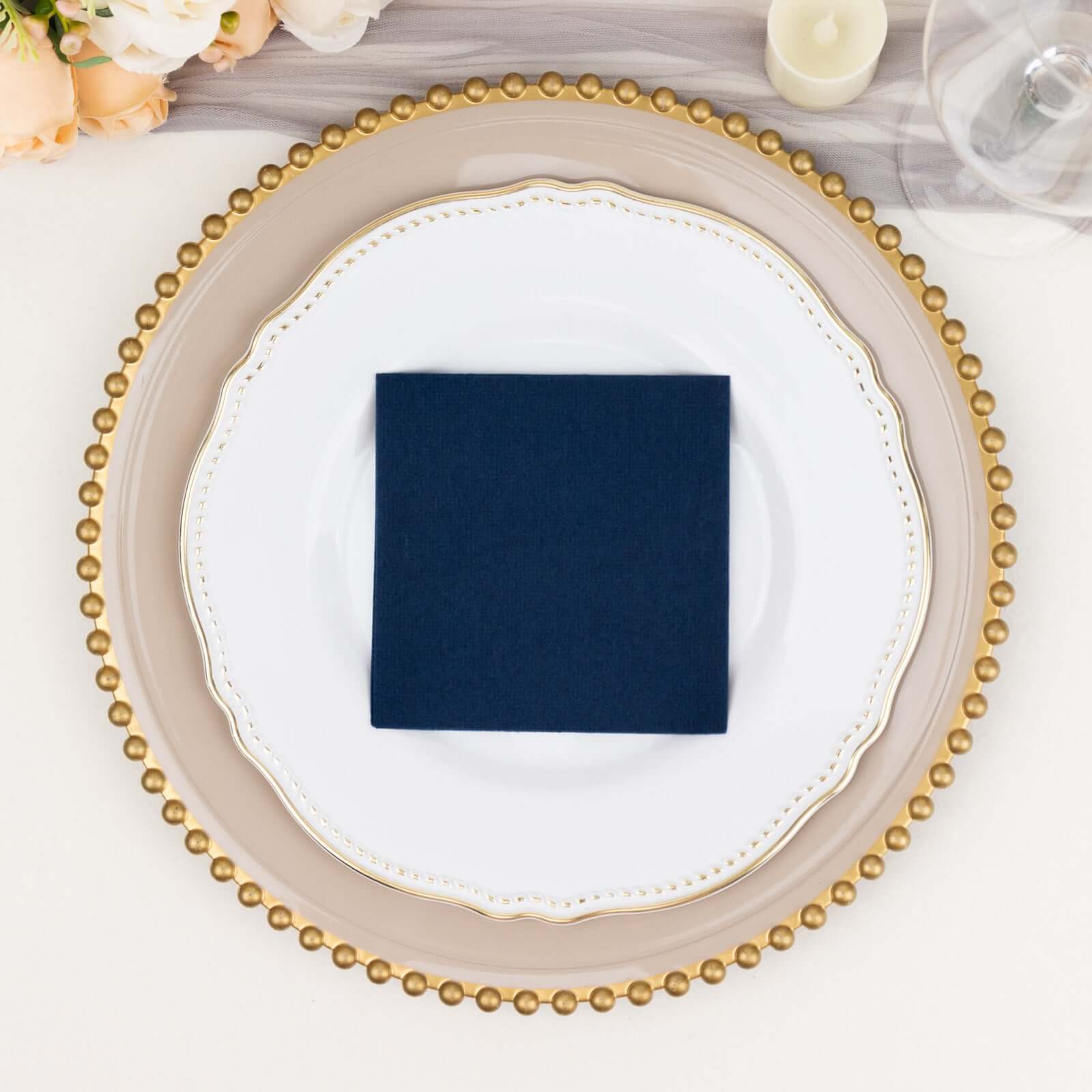 20-Pack Paper Linen-Like Cocktail Napkins Navy Blue - Disposable 5x5 Airlaid Soft Napkins