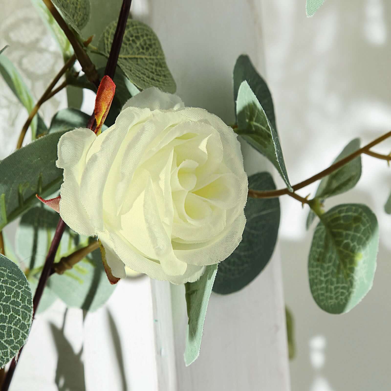 6ft Green Ivory Artificial Eucalyptus Leaf, Rose Flower Garland Vine