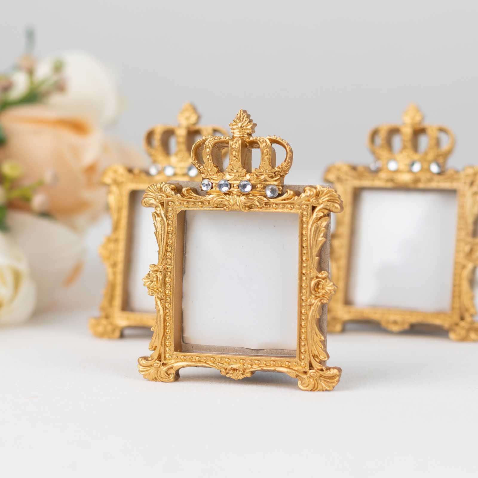 4-Pack Picture Frames Gold Resin Royal Crown Design Square - Baroque Wedding Place Card Holders & Party Favors 3.5