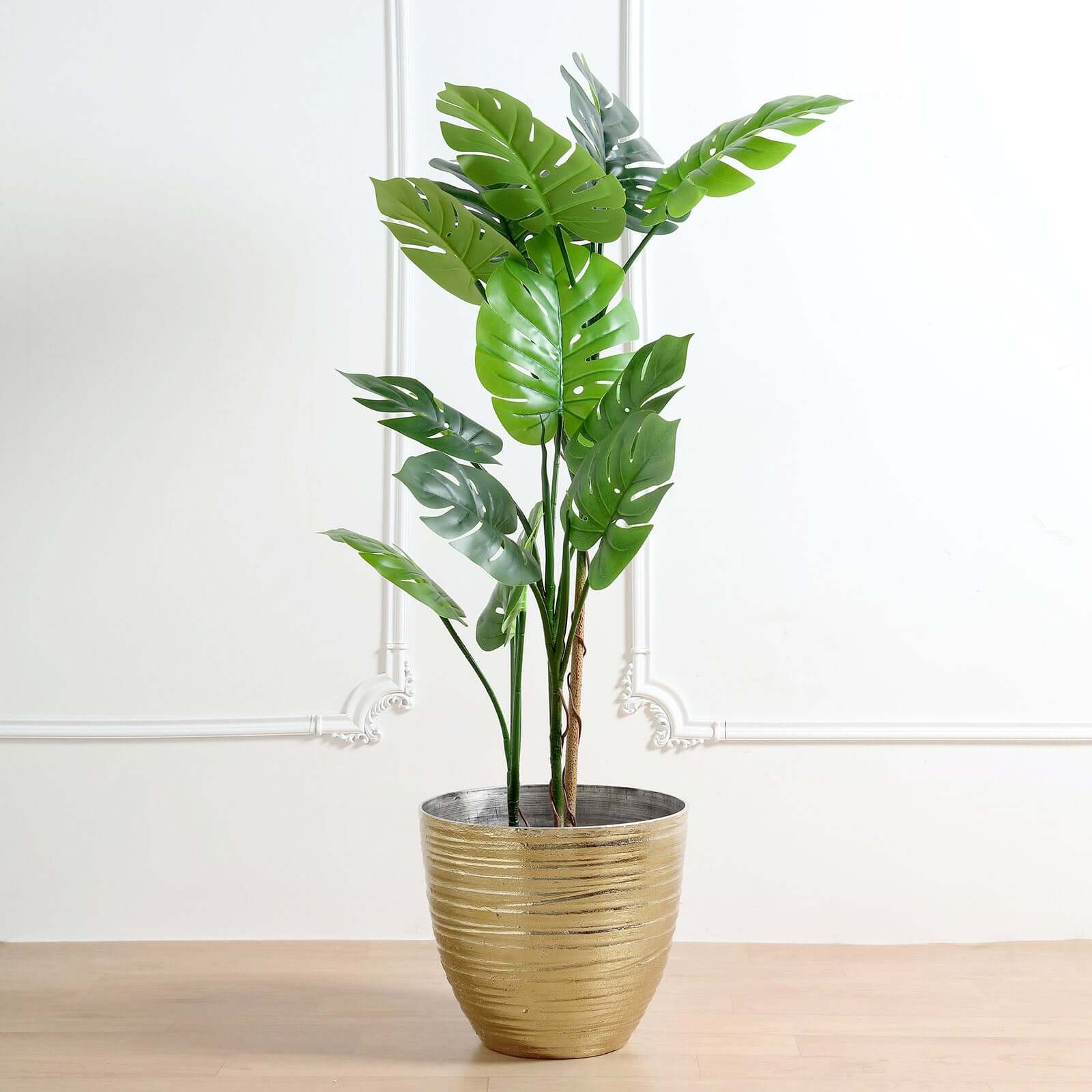 12 Metallic Gold Textured Finish Large Indoor Flower Plant Pot, Decorative Indoor Outdoor Planter