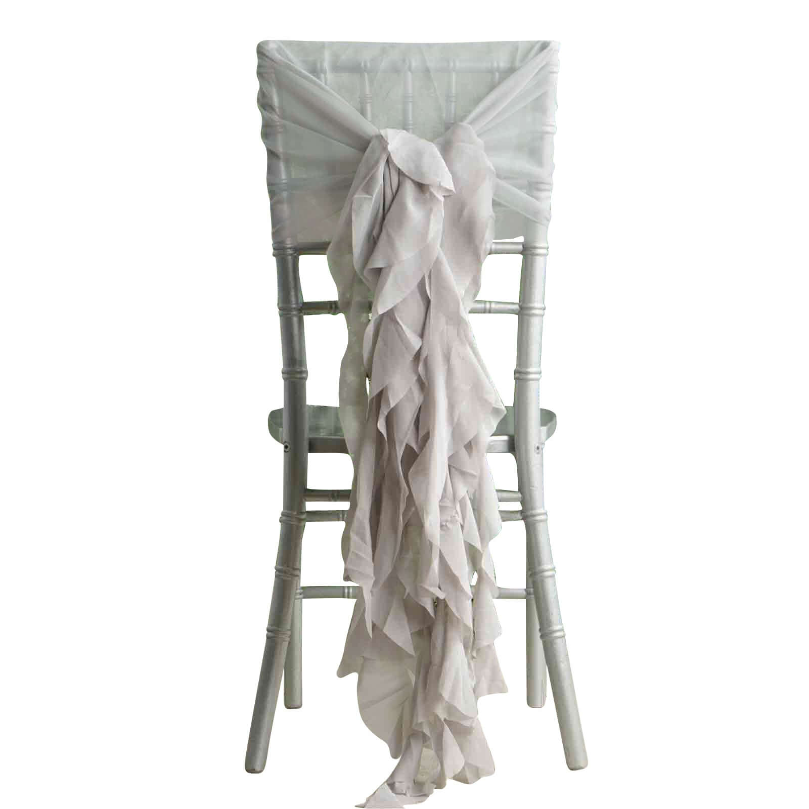 1 Set Chiffon Hoods Chair Sashes with Willow Ruffles Design Silver - Stylish Chair Bow Decor