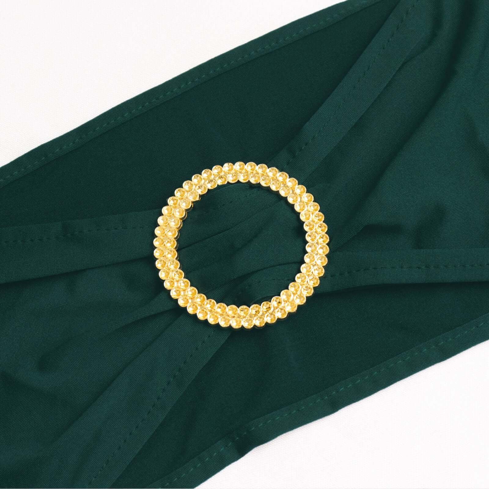 5 Pack Spandex Chair Sashes Hunter Emerald Green with Gold Rhinestone Buckles - Reusable Four-Way Stretch Sash Bands 5x14