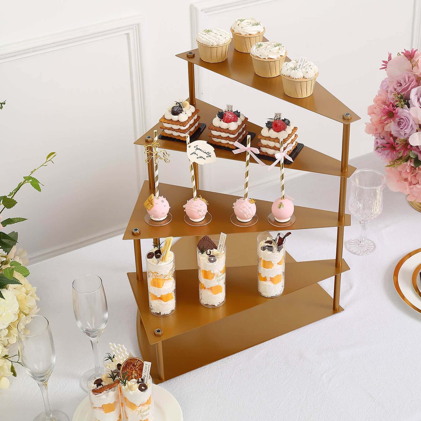 4-Tier Metal Spiral Stairway Cupcake Display Stand Gold - Dessert Cake Step Pedestal Tray 17