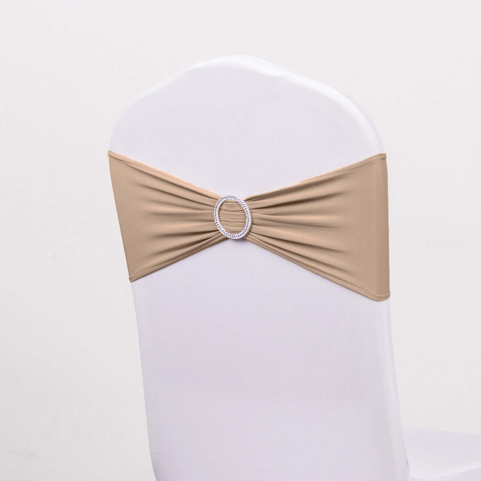 5 Pack Stretch Spandex Chair Sashes Nude - Reusable Chair Bands with Silver Diamond Ring Slide Buckle 5x14