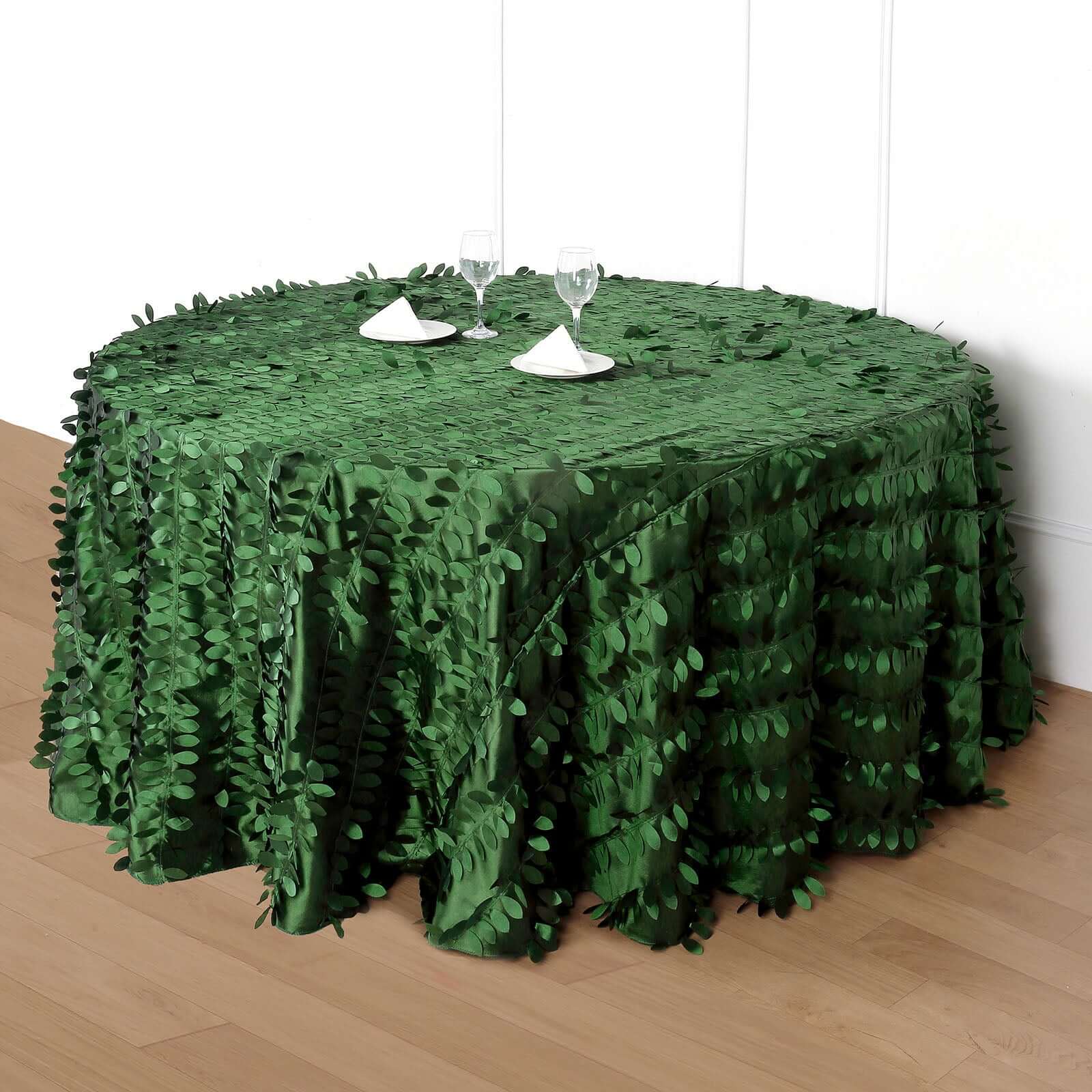 Taffeta 120 Round Tablecloth Green Leaf | 3D Leaf Petal Design Seamless Table Cover