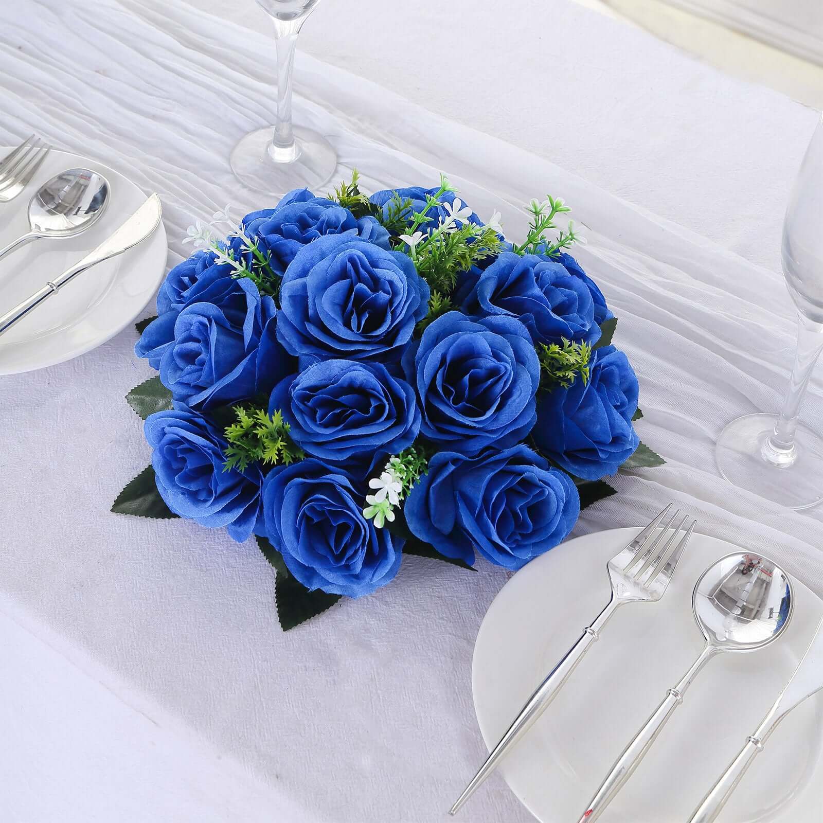 2 Pack Royal Blue Silk 15-Head Rose Flower Balls For Centerpieces - 10, Artificial Kissing Ball Floral Arrangements