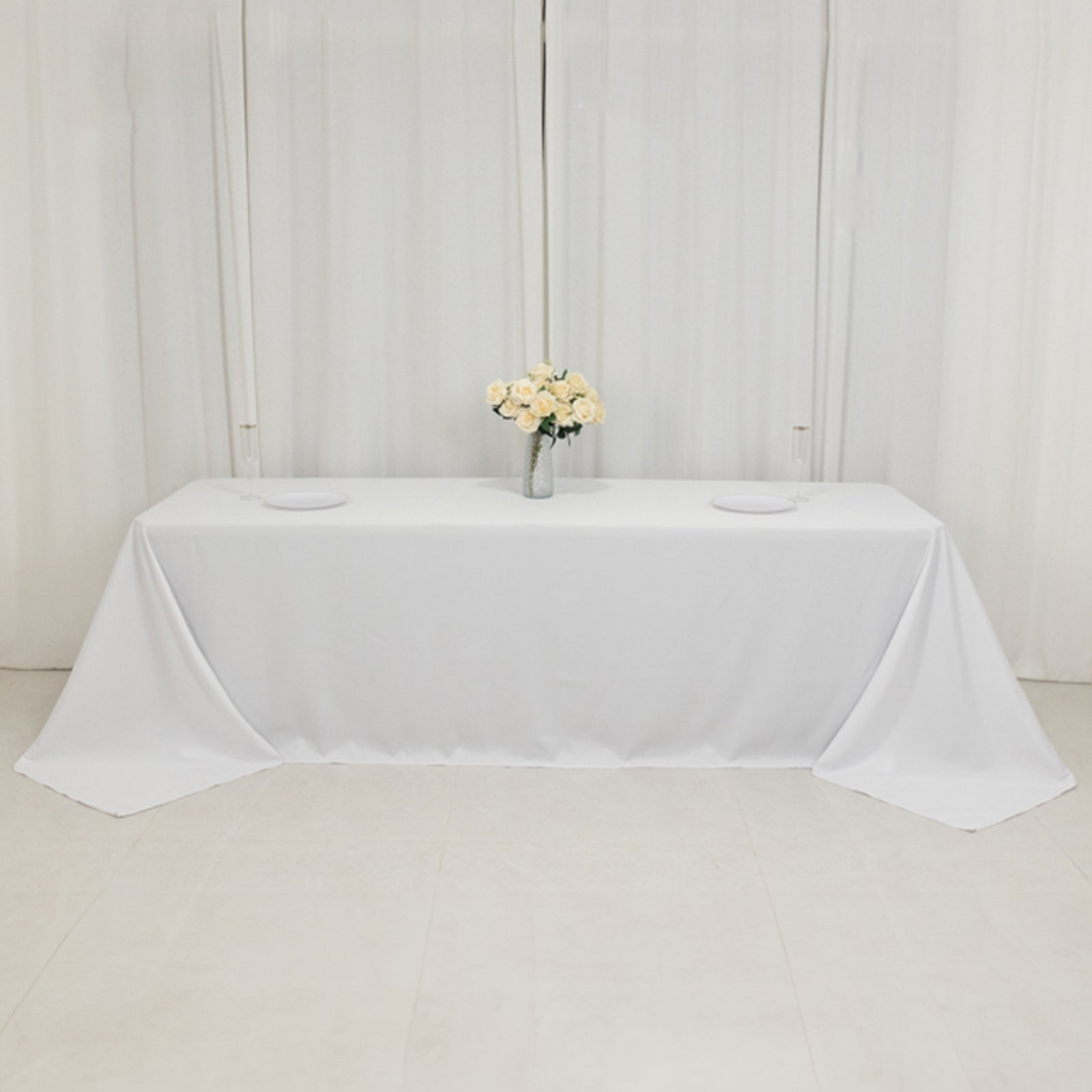 Fire Retardant Premium Polyester 90x156 Rectangular Tablecloth White - Stylish High-Performance Seamless Table Cover for Large Gatherings