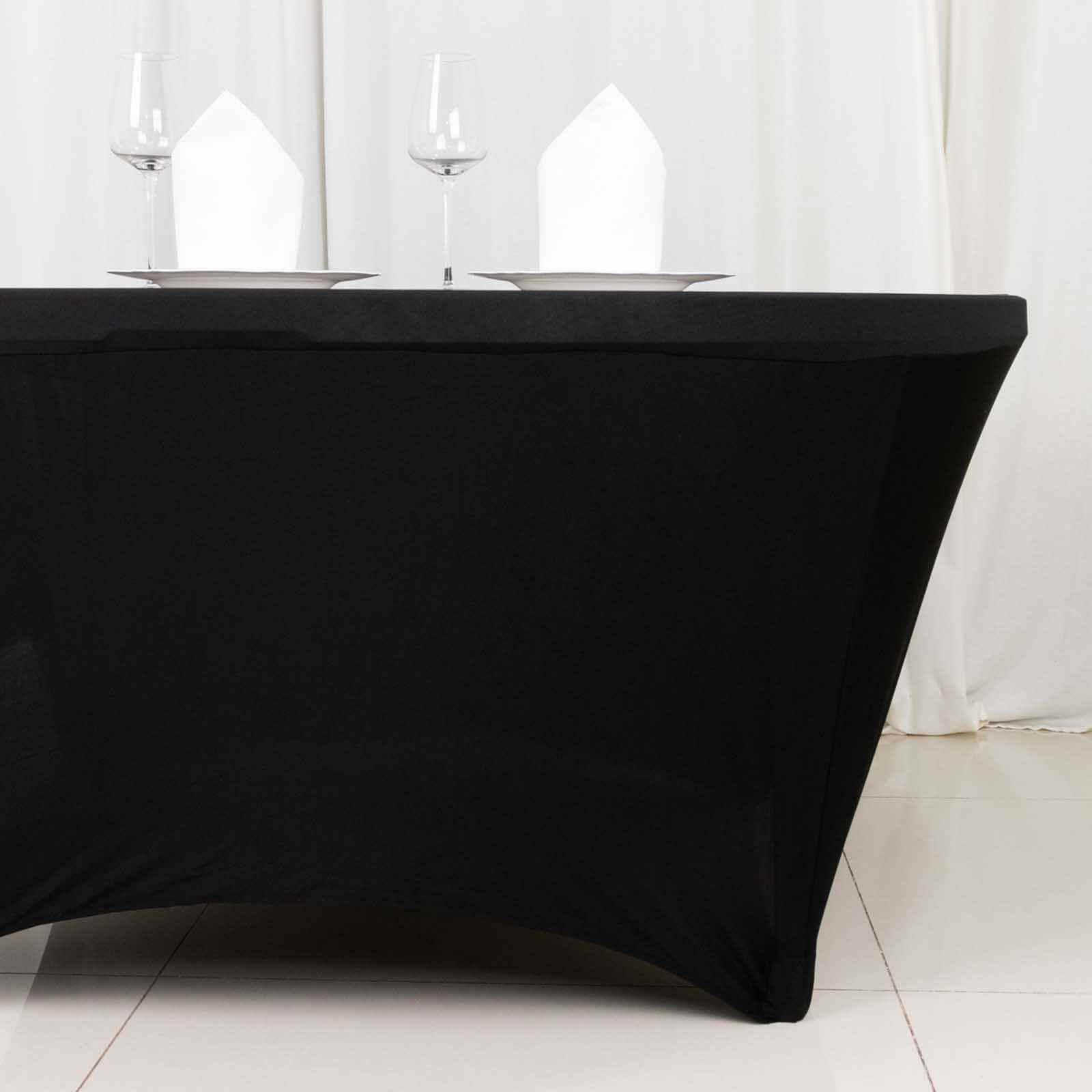 Stretch Spandex 6ft Round Tablecloth Black - Durable Form-Fitting Table Cover