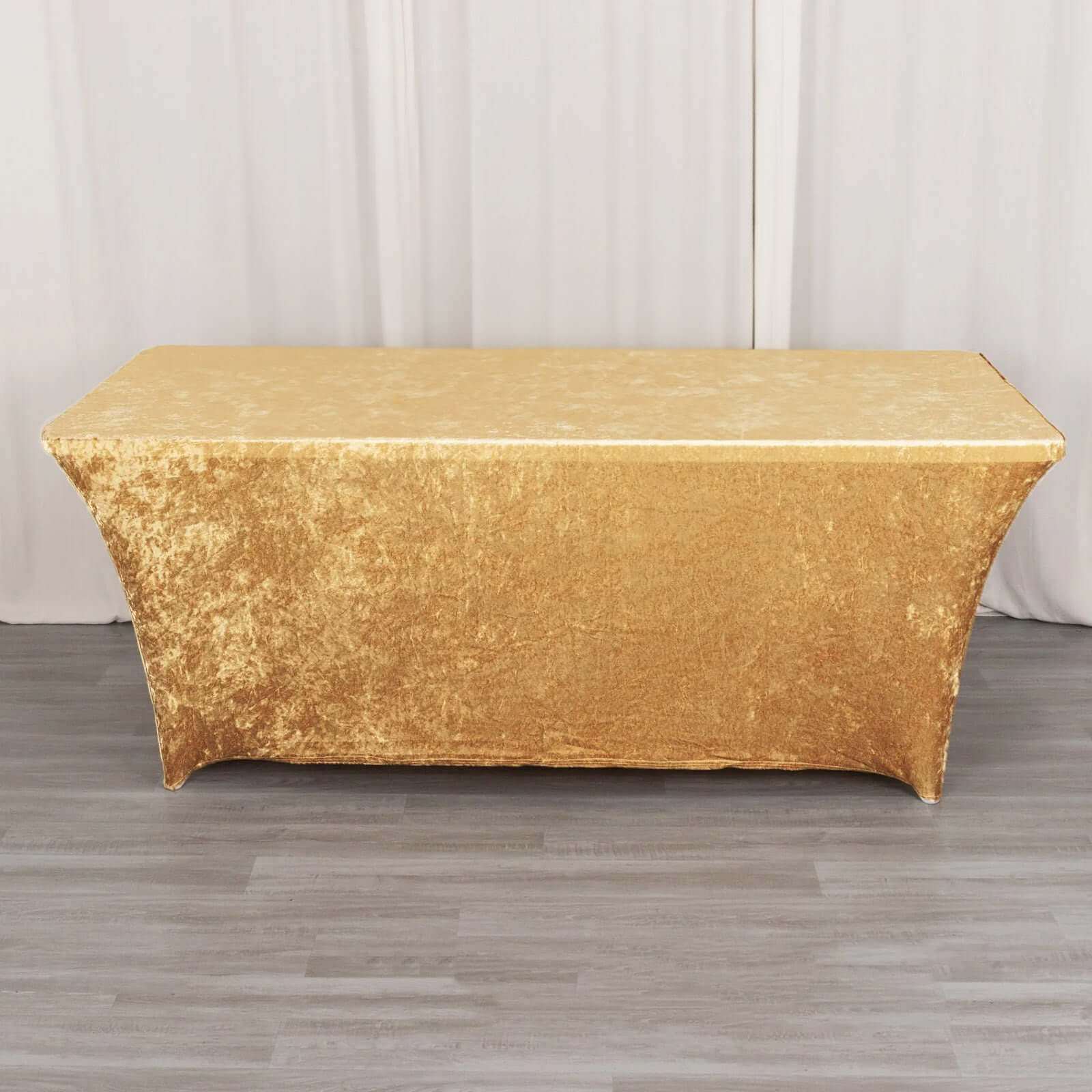 Crushed Velvet Fitted Rectangular 6ft Table Cover Champagne - Wrinkle-Free Stretchy Tablecloth