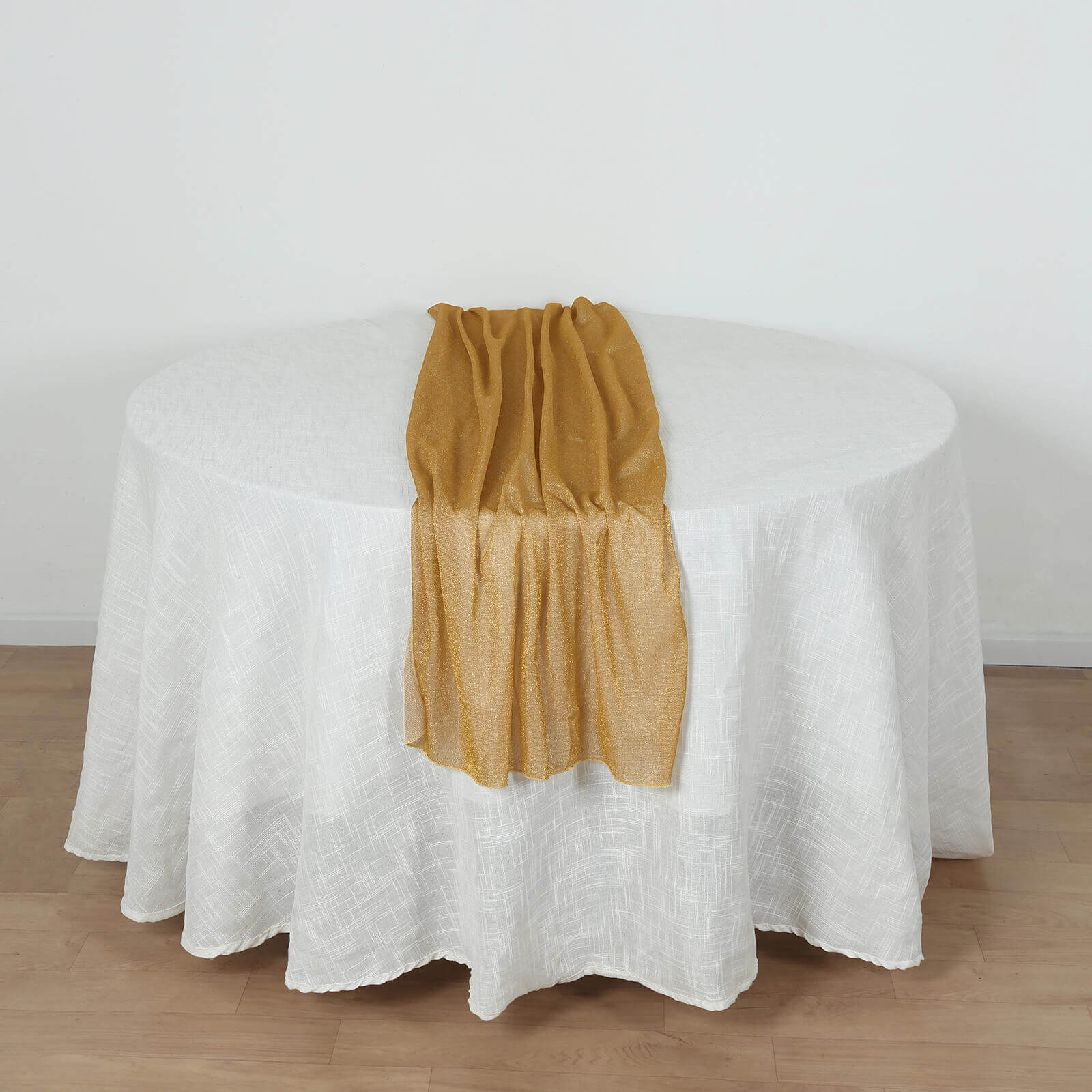 Glitter Gauze 27x120 Table Runner Gold - Sparkling Reusable Wrinkle-Free Sheer Table Linen for Events