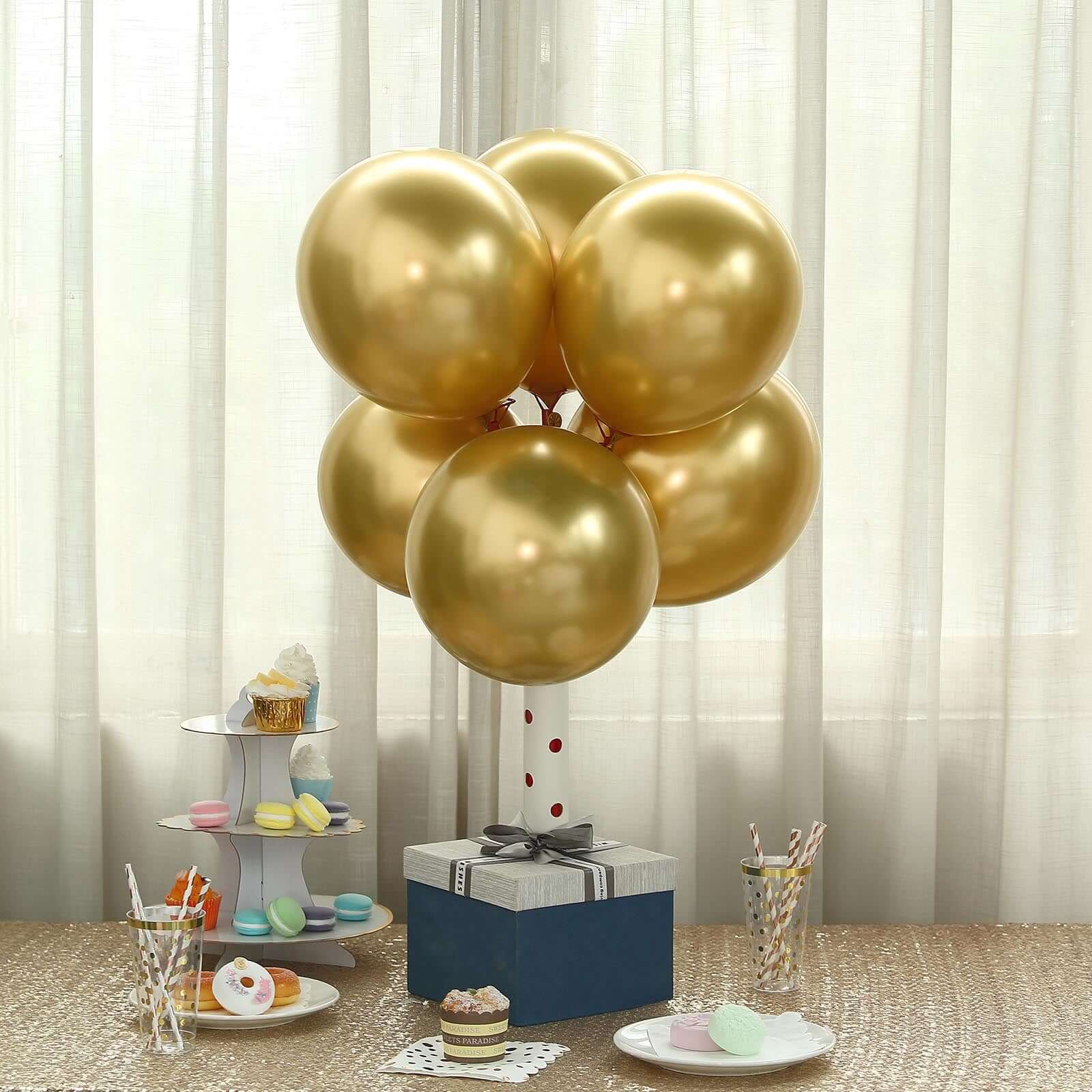 25 Pack 12 Metallic Chrome Gold Latex Helium or Air Party Balloons