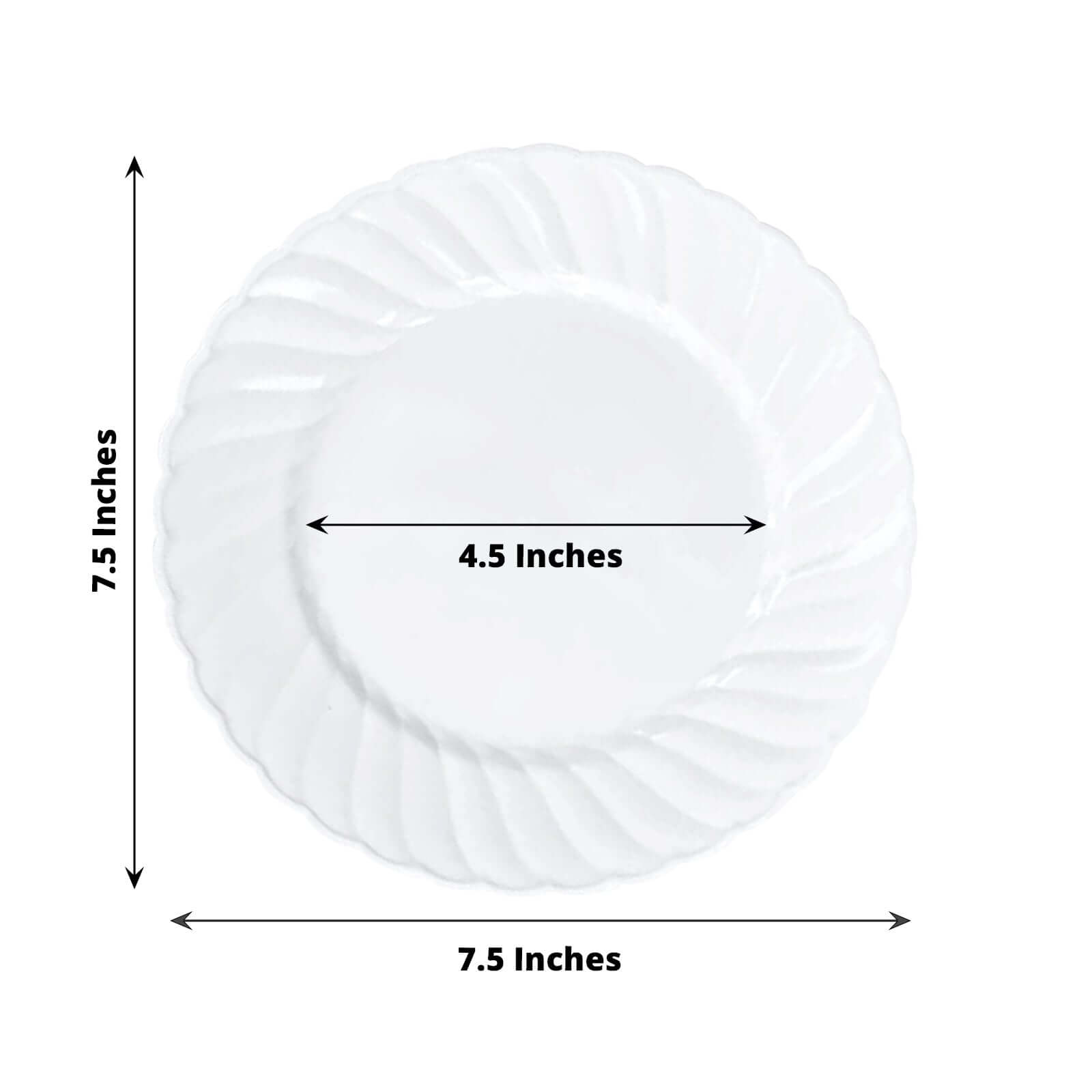 12-Pack Plastic Dessert Plates White Flair Rim - Sturdy Disposable Salad Plates 7.5