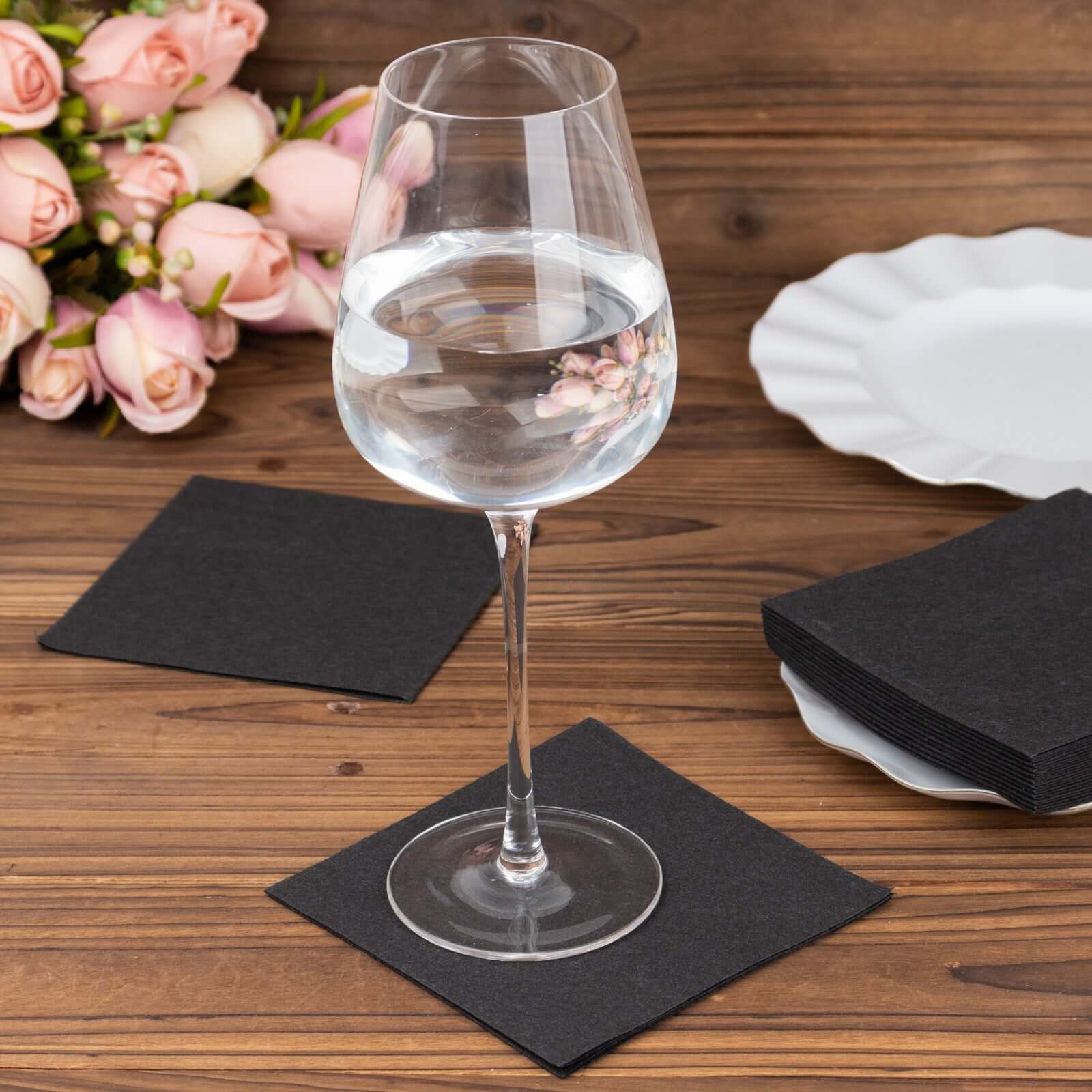 20-Pack Paper Linen-Like Cocktail Napkins Black - Disposable 5x5 Airlaid Soft Napkins for Events