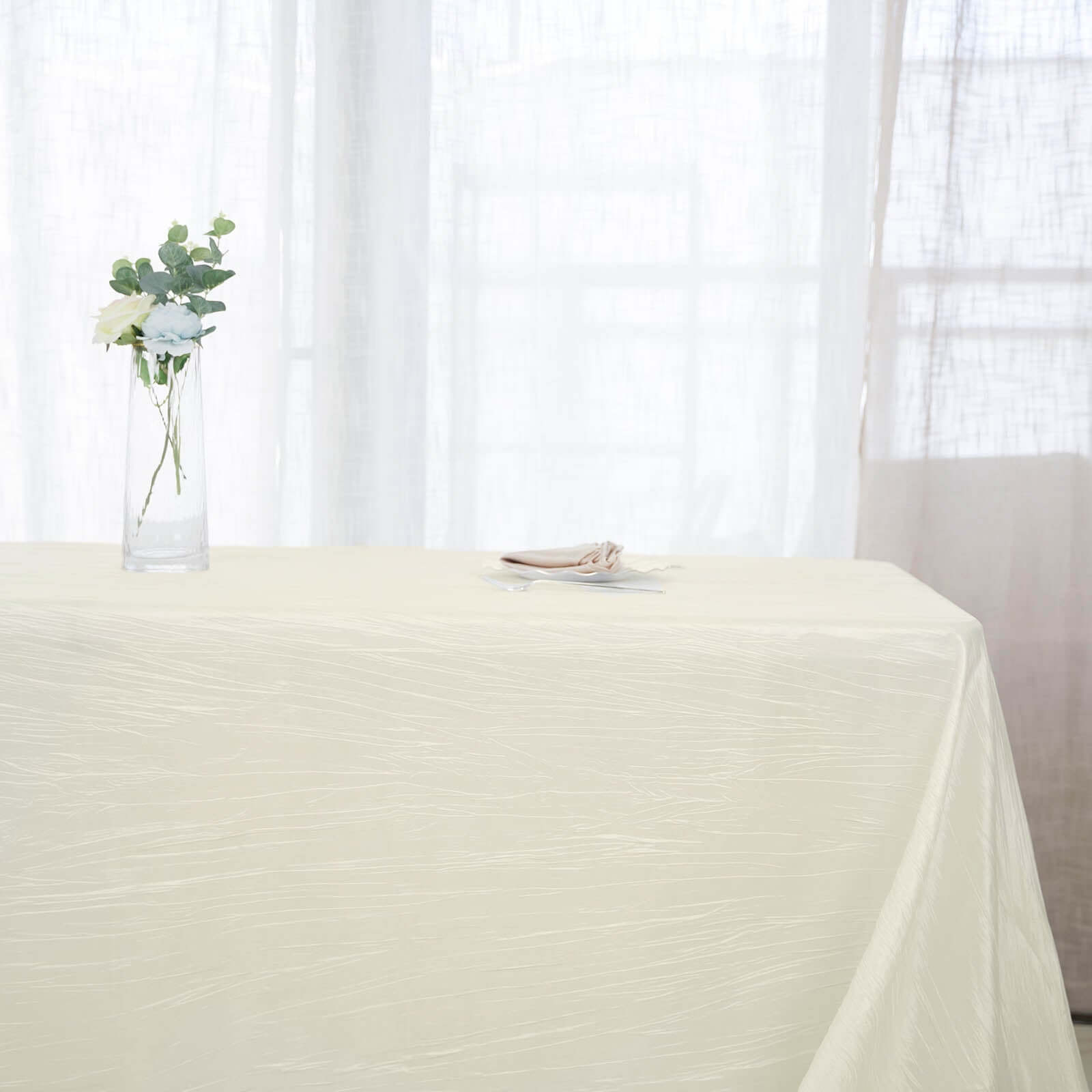 Taffeta 90x156 Rectangle Tablecloth Ivory - Accordion Crinkle Seamless Table Cover