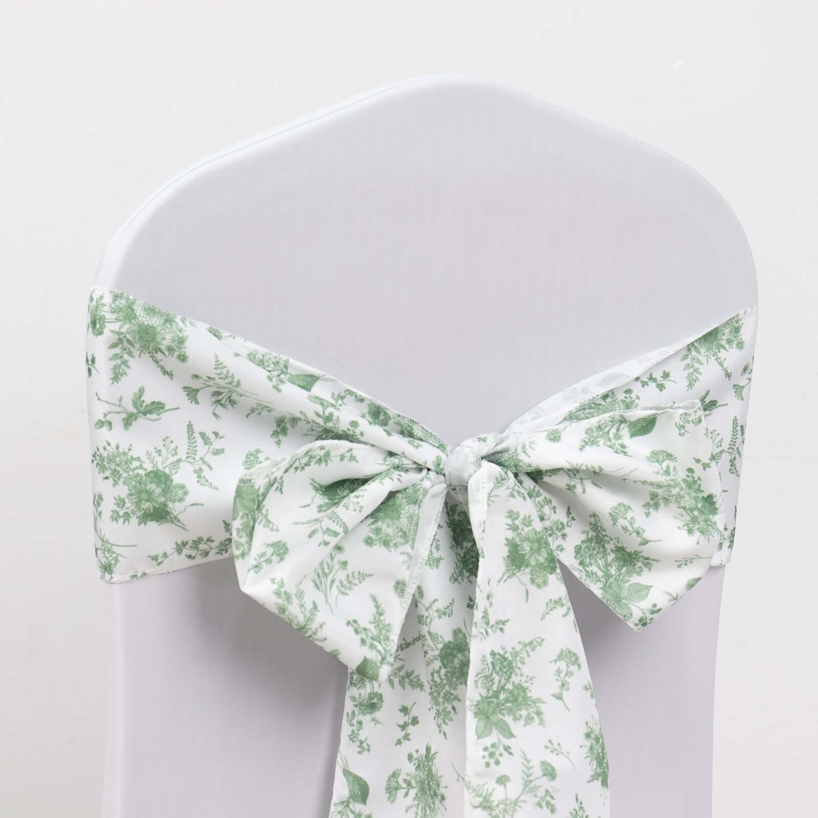 5 Pack Polyester Chair Sashes Dusty Sage Green French Toile Floral Design - Stylish Durable and Reusable Chair Bows 6x108