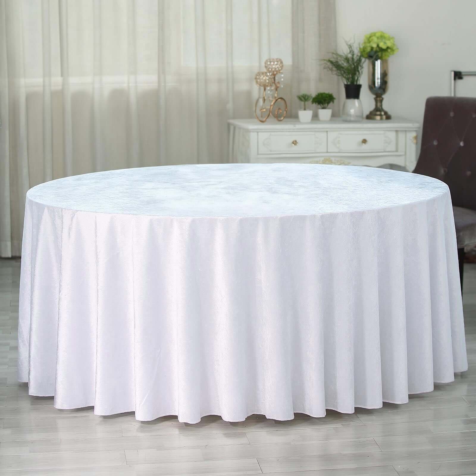 Premium Velvet 120 Round Tablecloth White - Reusable Soft & Seamless Table Cover