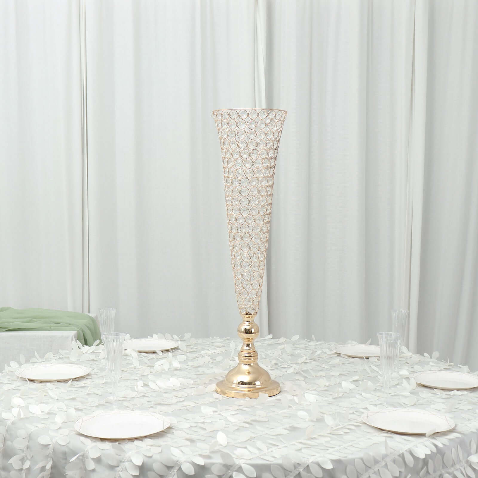 2-Pack Crystal Beaded Trumpet Vase Set Gold - Table Centerpiece for Weddings and Events 32