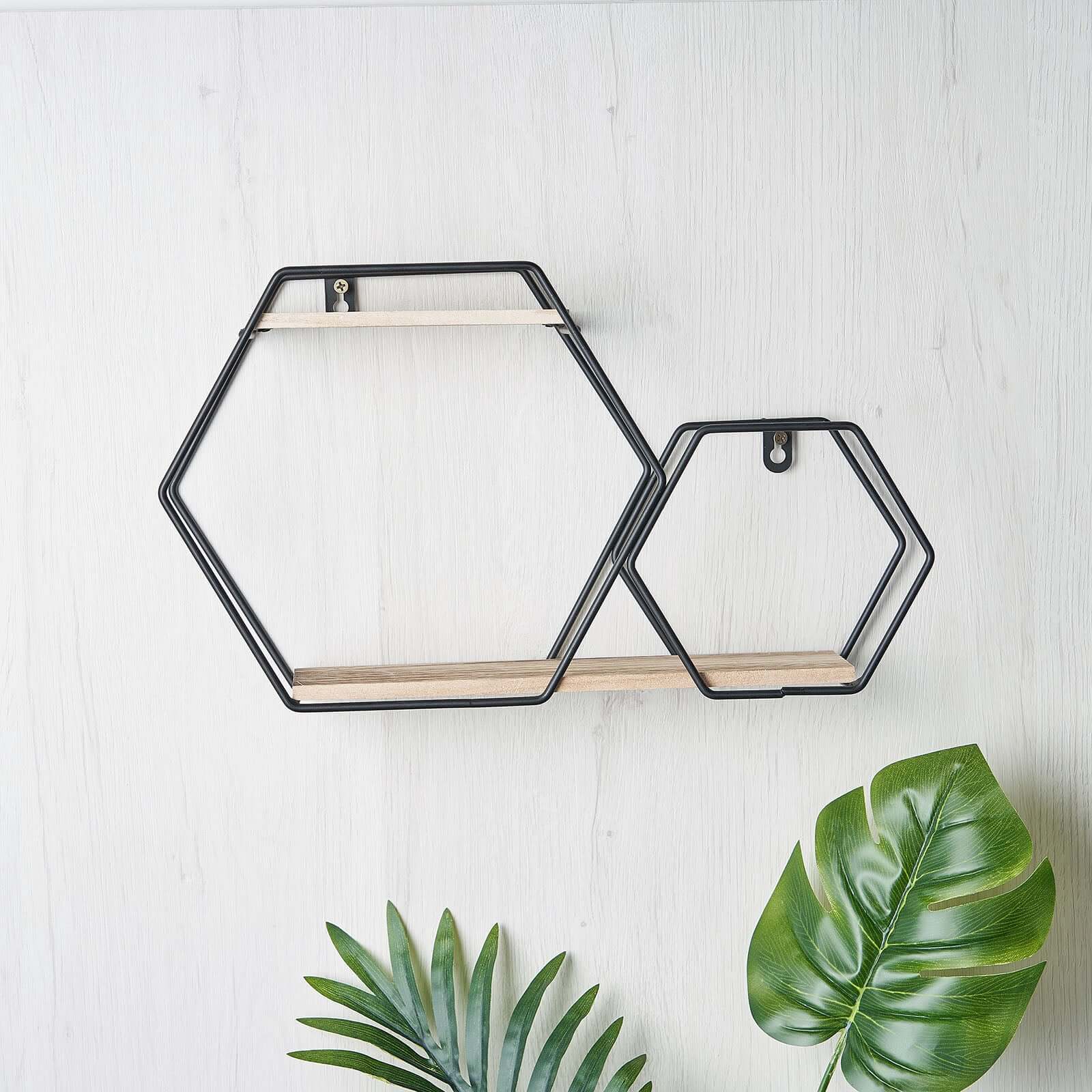 10x17 2-Tier Hexagon Floating Shelf, Dessert Display Stand With Black Double Geometric Design