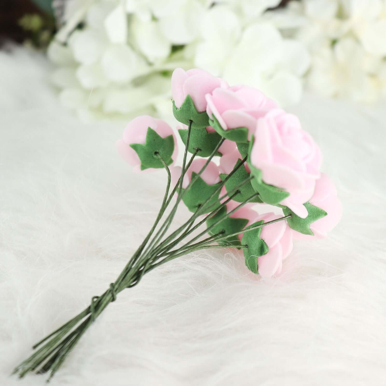 48 Roses 1 Pink Real Touch Artificial DIY Foam Rose Flowers With Stem, Craft Rose Buds