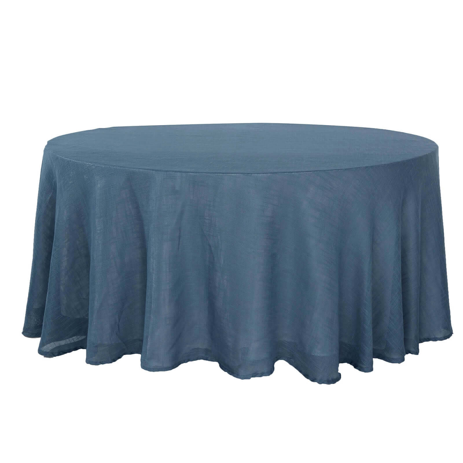 Faux Linen 120 Round Tablecloth Blue - Slubby Texture Wrinkle-Resistant Seamless Table Cover