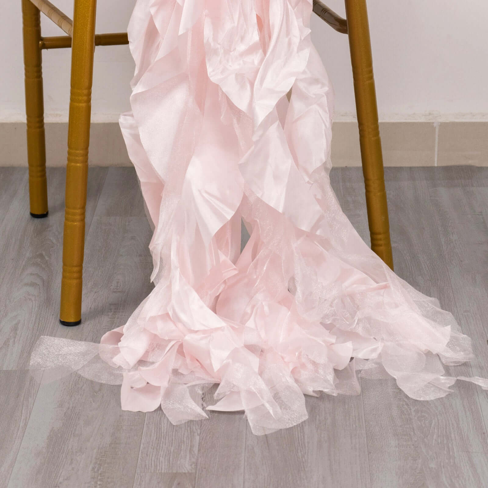 5 Pack Chiffon Satin Chair Sashes Blush - Easy to Install Ruffled Curly Willow