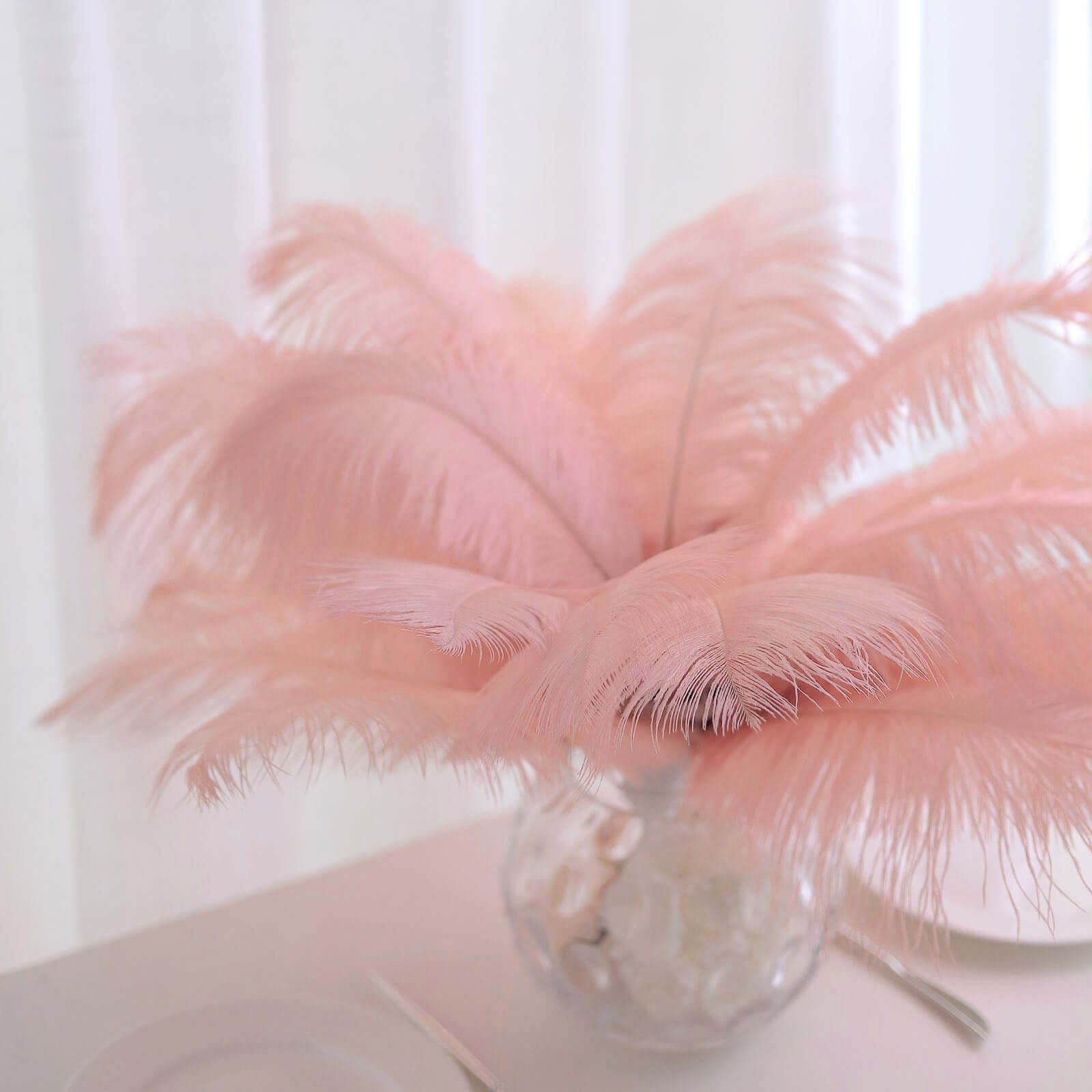 12 Pack 13-15 Rose Gold Natural Plume Real Ostrich Feathers, DIY Centerpiece Fillers