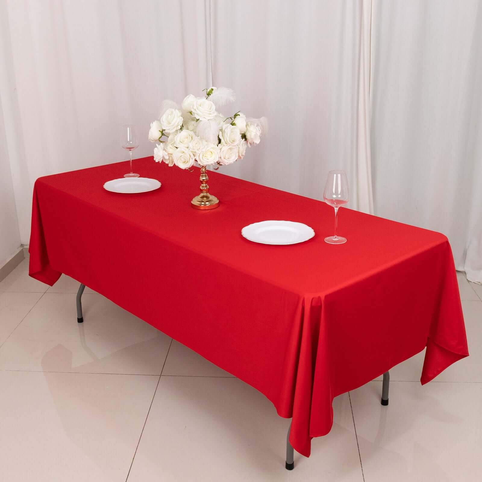 Premium Scuba Rectangular 60x102 Tablecloth Red - Wrinkle Free & Stain Resistant Table Cover