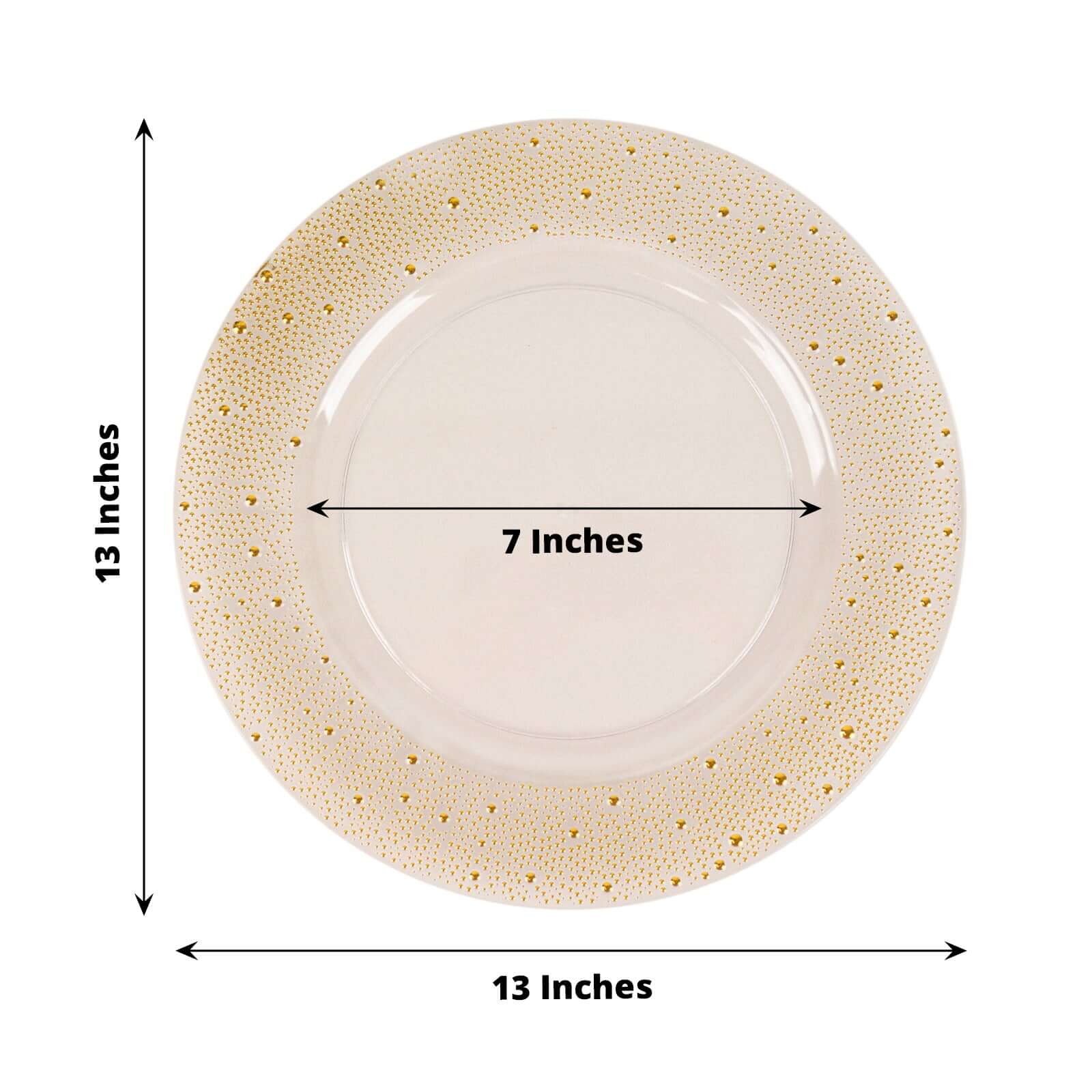 6-Pack Plastic Round Charger Plates 13 in Clear with Gold Pearl Beaded Rim, Upscale Dinner Serving Plates