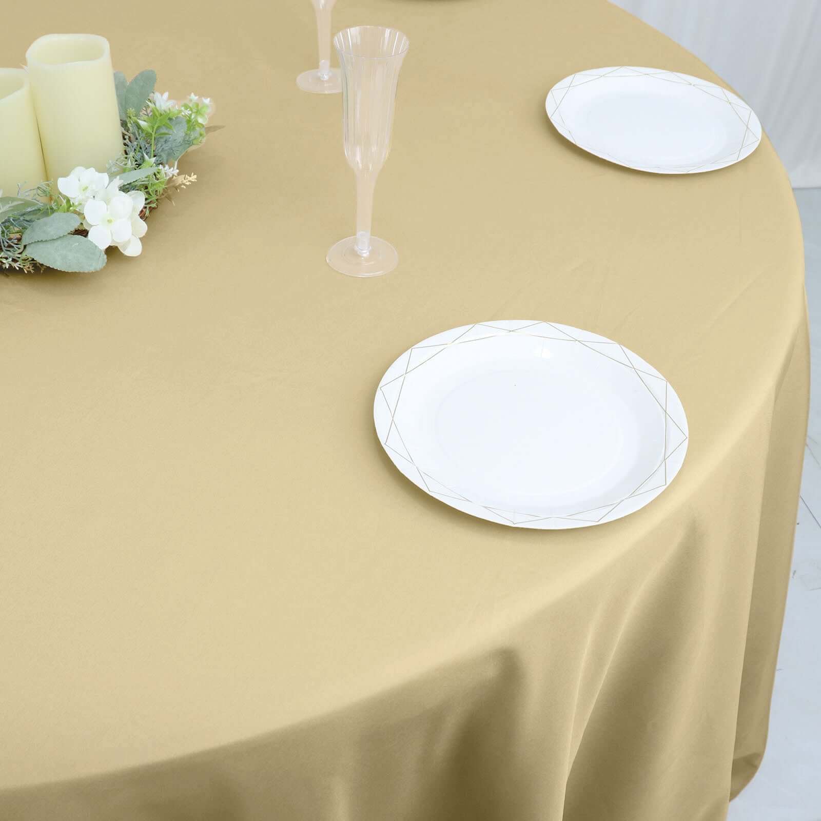 Polyester 132 Round Tablecloth Champagne - Seamless Chic Table Cover