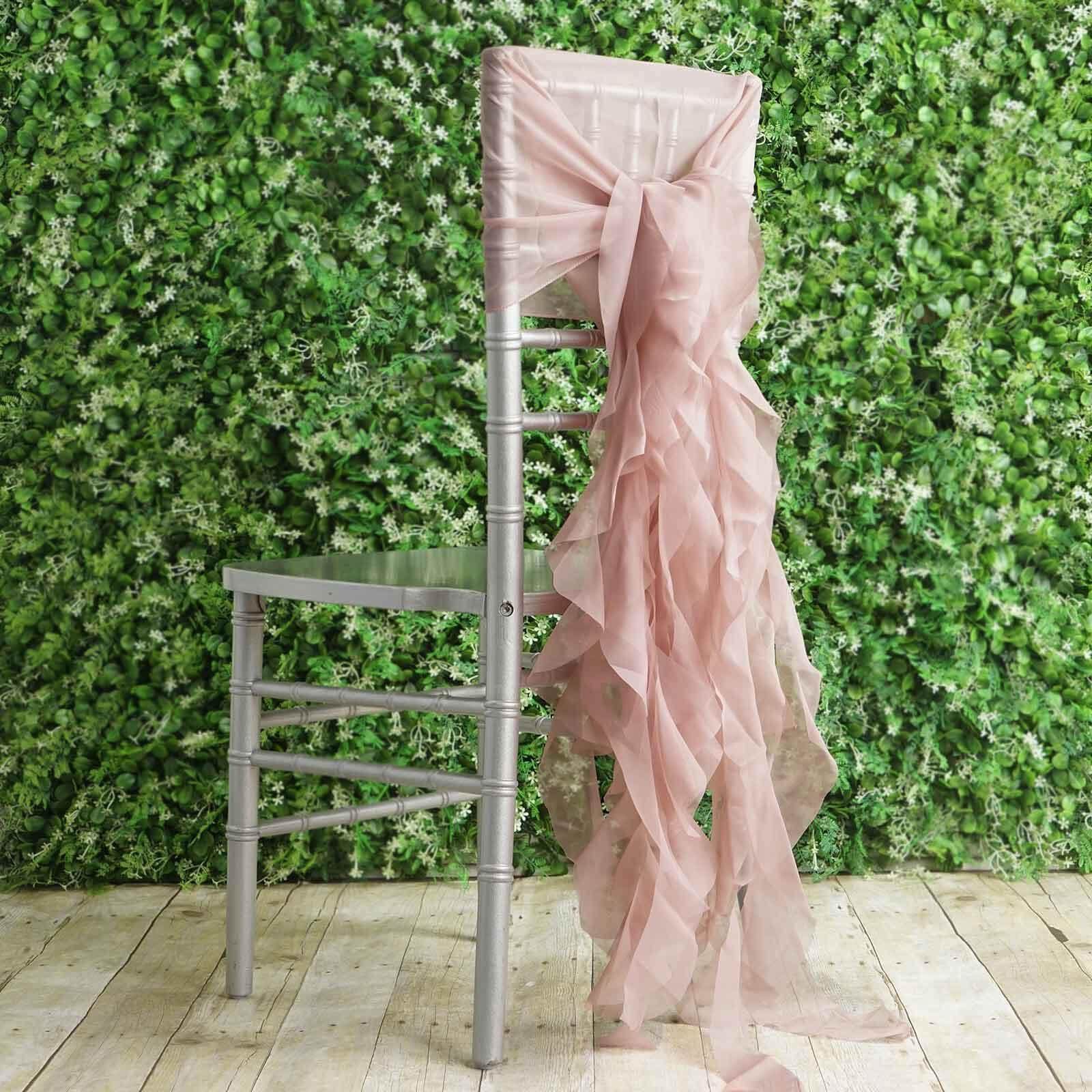 1 Set Chiffon Hoods Chair Sashes with Willow Ruffles Design Dusty Rose - Stylish Chair Bow Decor