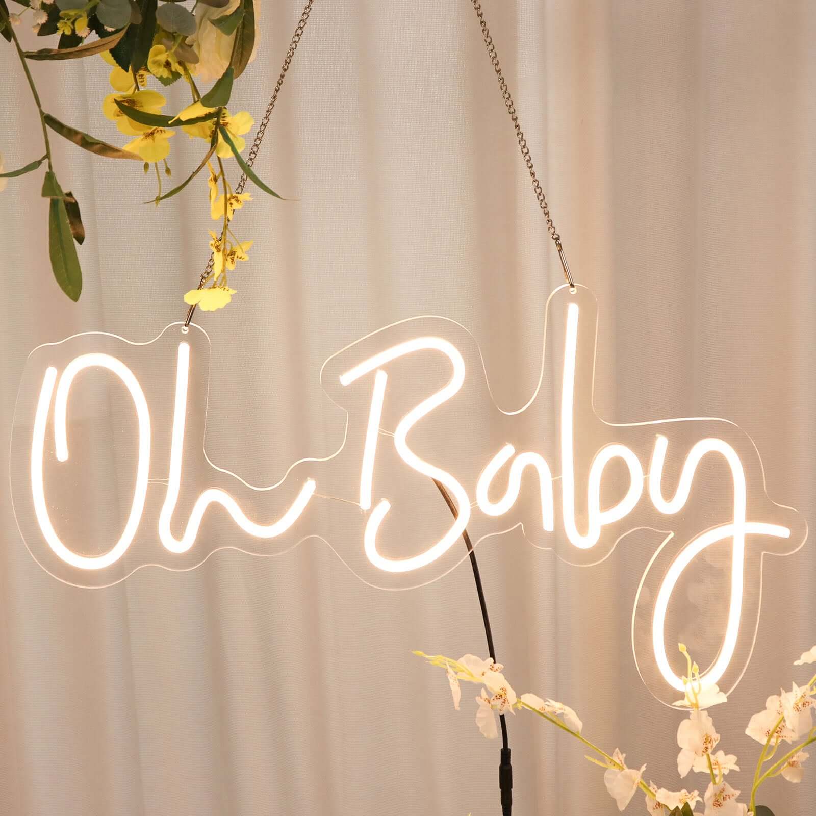 26 Oh Baby Neon Light Sign, LED Reusable Wall Décor Lights With 5ft Hanging Chain