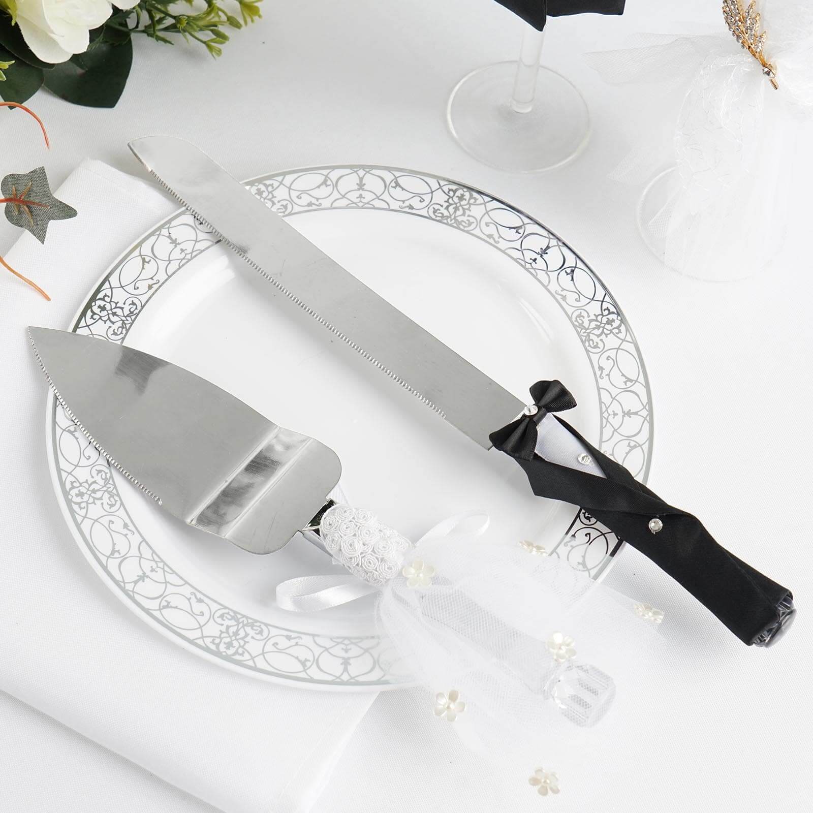 Stainless Steel Wedding Cake Knife and Server Set Bride and Groom Design - Ideal Party Favors for Special Events