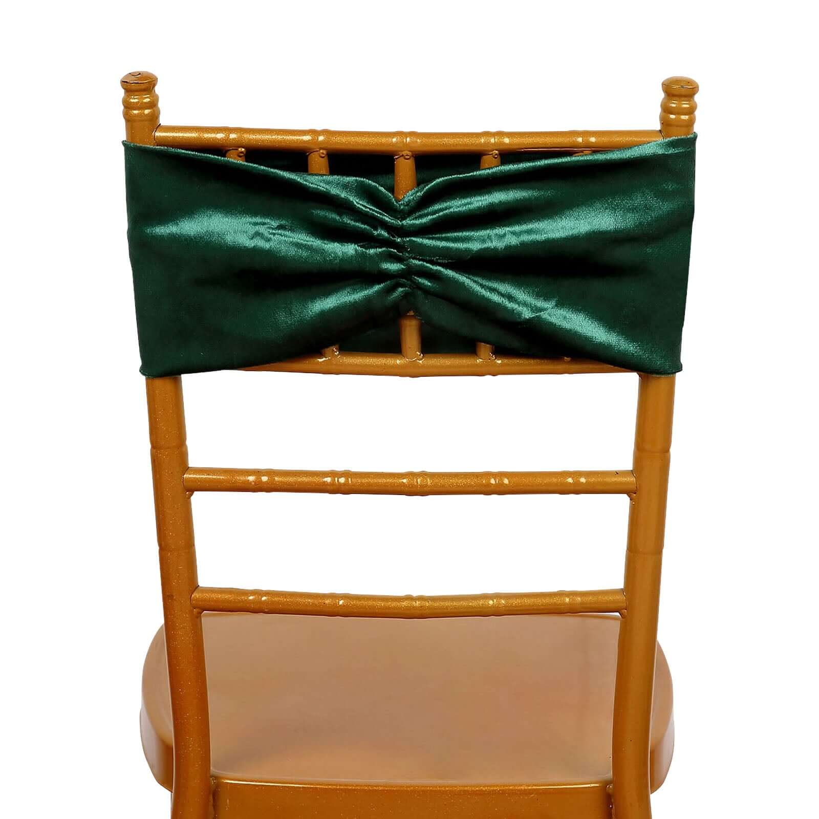 5 Pack Velvet Chair Sashes with Ruffled Center Hunter Green - Soft Stretchable Chair Bands