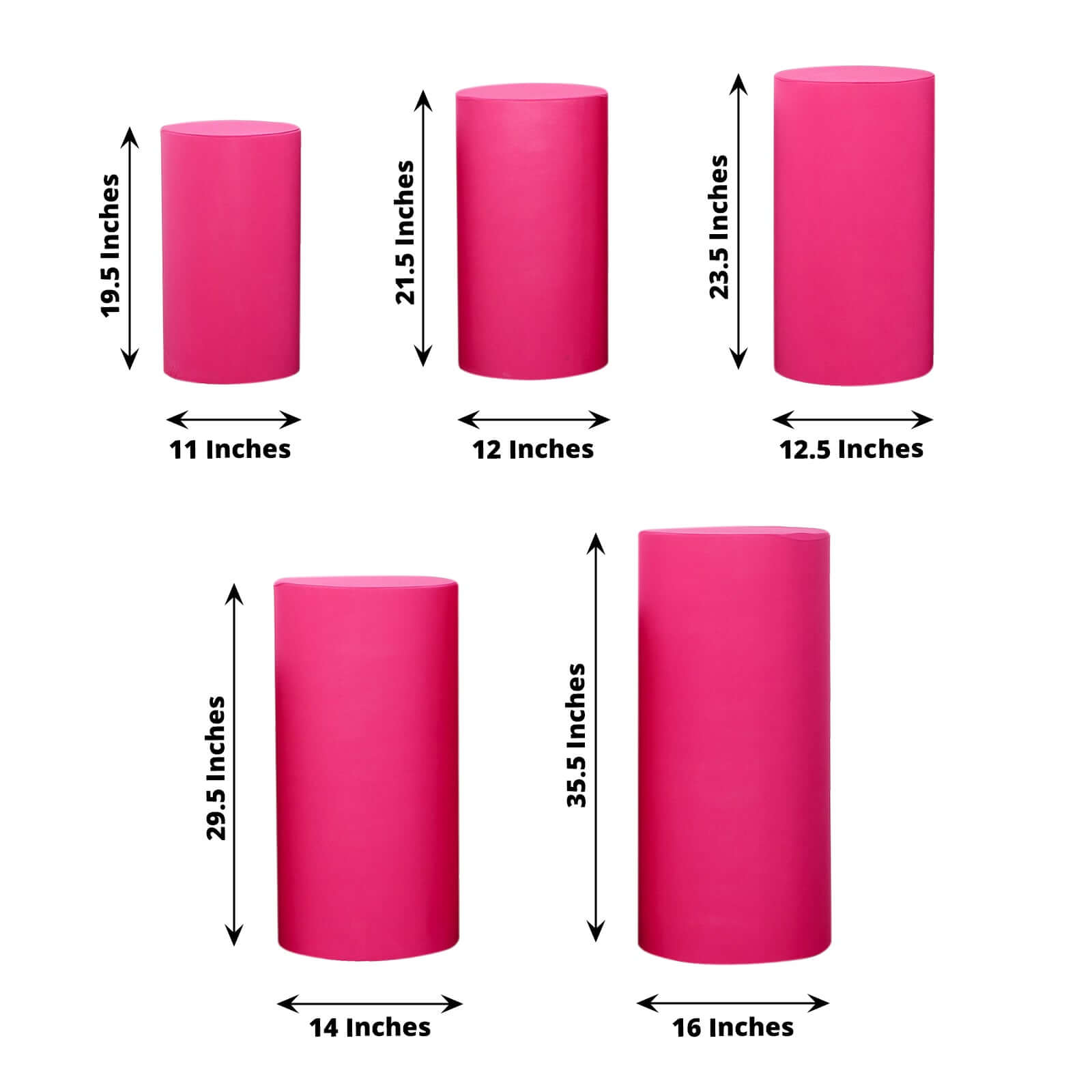 Set of 5 Fuchsia Spandex Cylinder Pedestal Stand Covers, Stretchable Pillar Prop Covers - 160 GSM