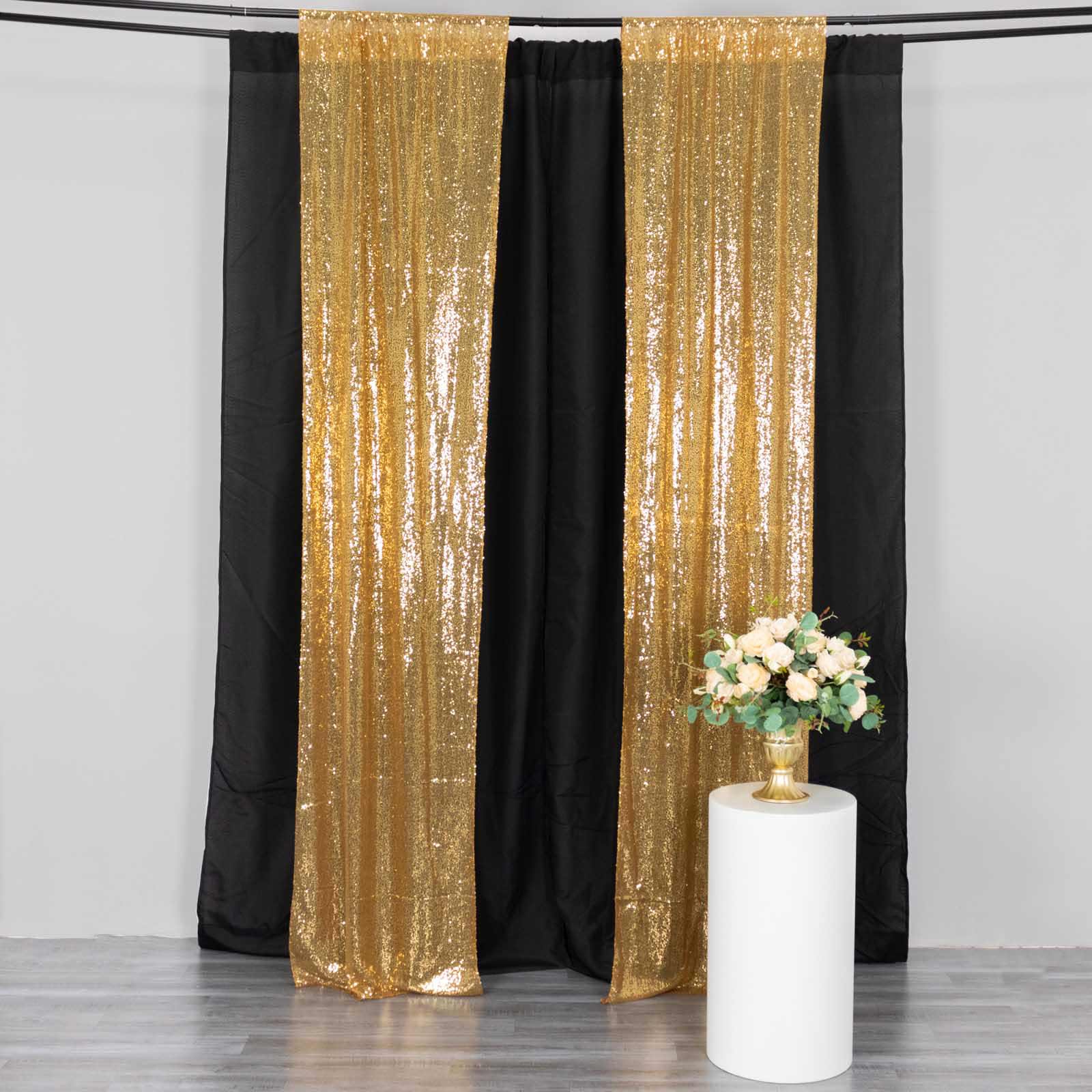 2 Pack Gold Sequin Event Curtain Drapes with Rod Pockets, Seamless Backdrop Event Panels - 8ftx2ft