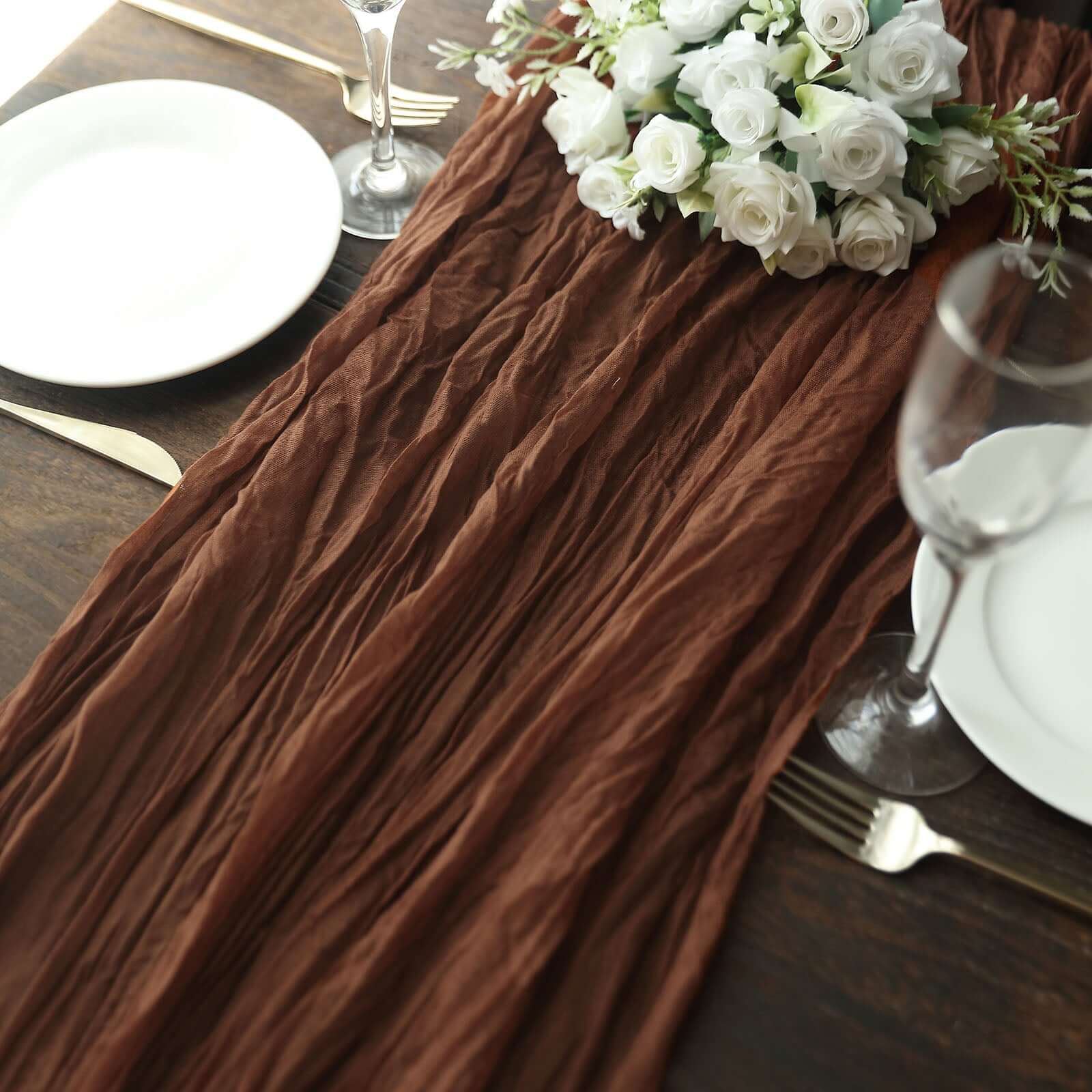 Gauze Cheesecloth 10ft Table Runner Cinnamon Brown - Rustic Boho Style