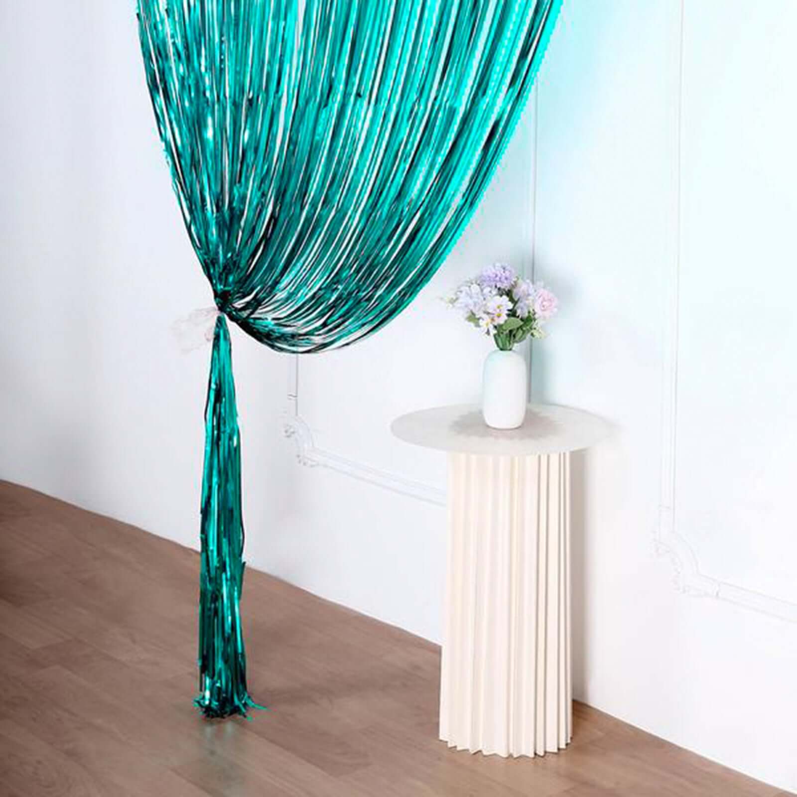 8ft Turquoise Metallic Tinsel Foil Fringe Doorway Curtain Party Backdrop