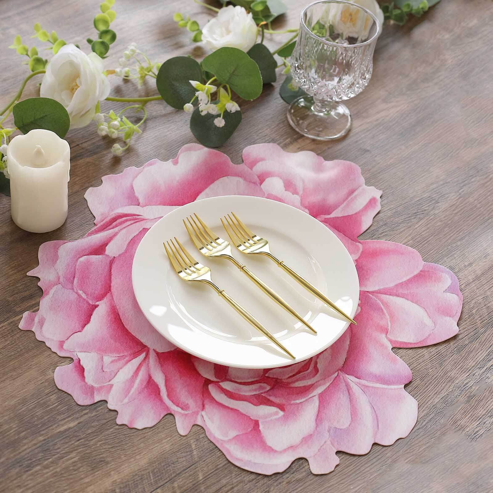 10-Pack Disposable Table Placemats with Pink Peony Flower Print - 400GSM Floral Cardboard Placemats for Dinner Parties & Gatherings 14