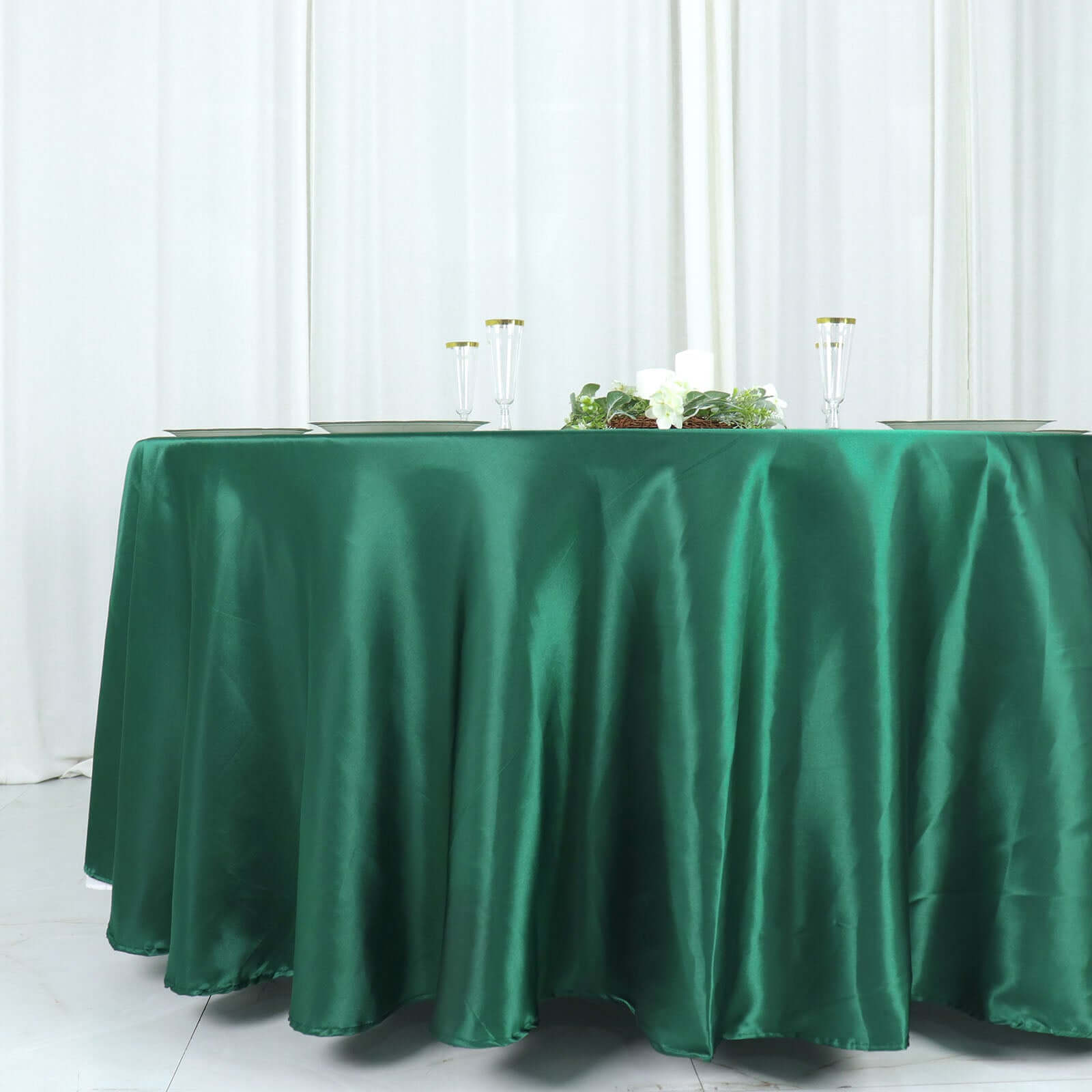 Satin 108 Round Tablecloth Hunter Emerald Green - Smooth and Lustrous Table Cover