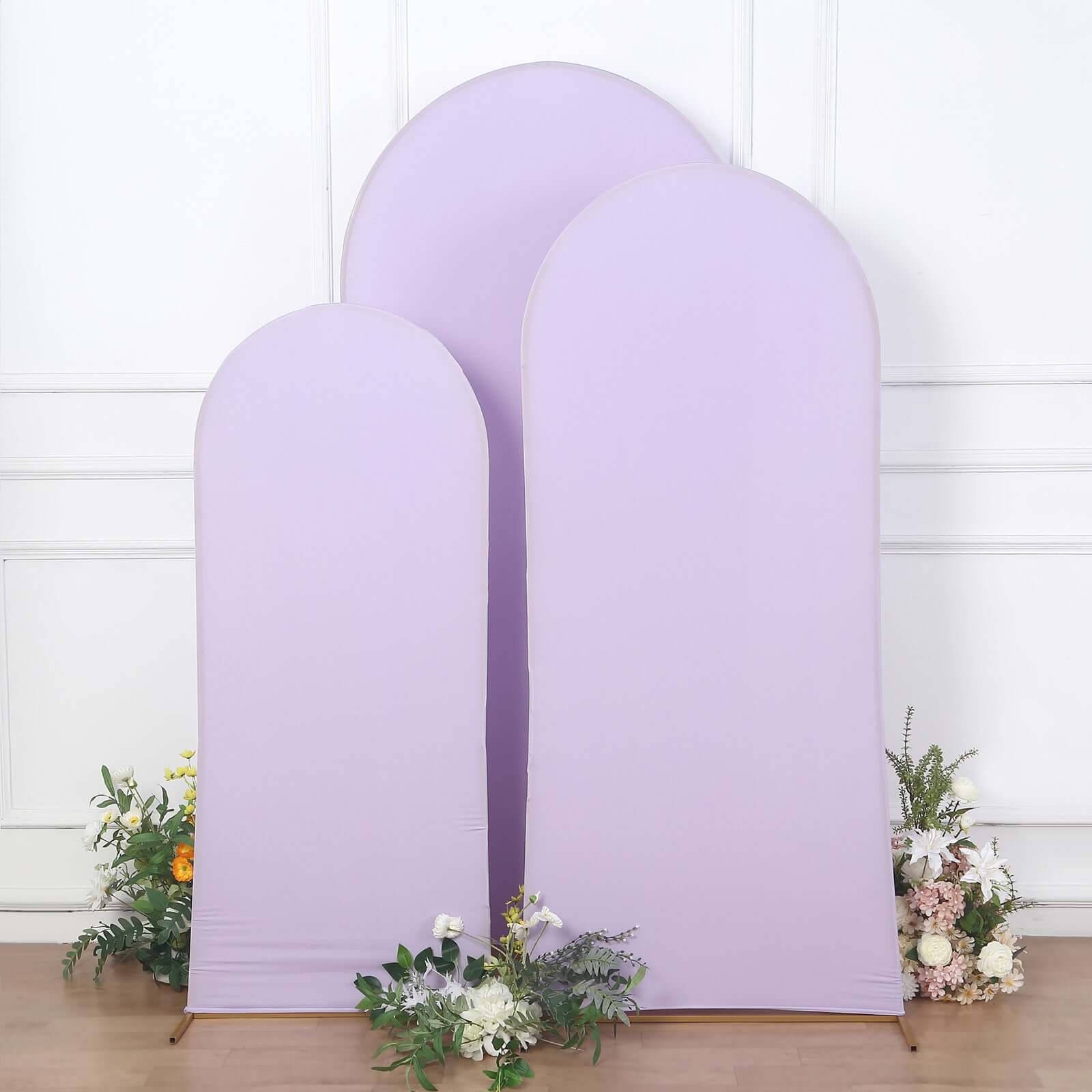 Set of 3 Matte Lavender Lilac Spandex Fitted Chiara Backdrop Stand Covers For Round Top Wedding Arch - 5ft, 6ft, 7ft