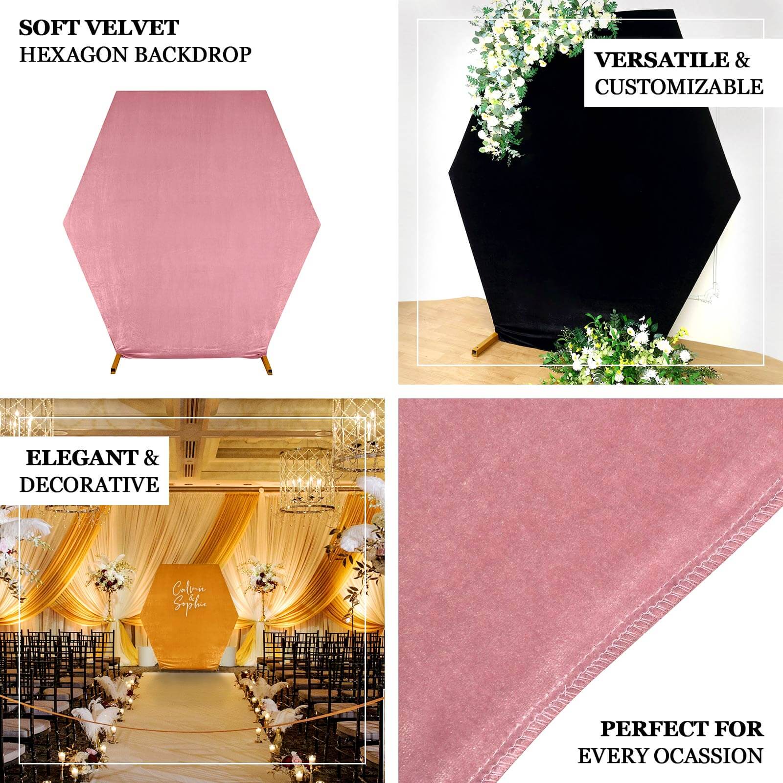 8ftx7ft Dusty Rose Soft Velvet Fitted Hexagon Wedding Arbor Cover