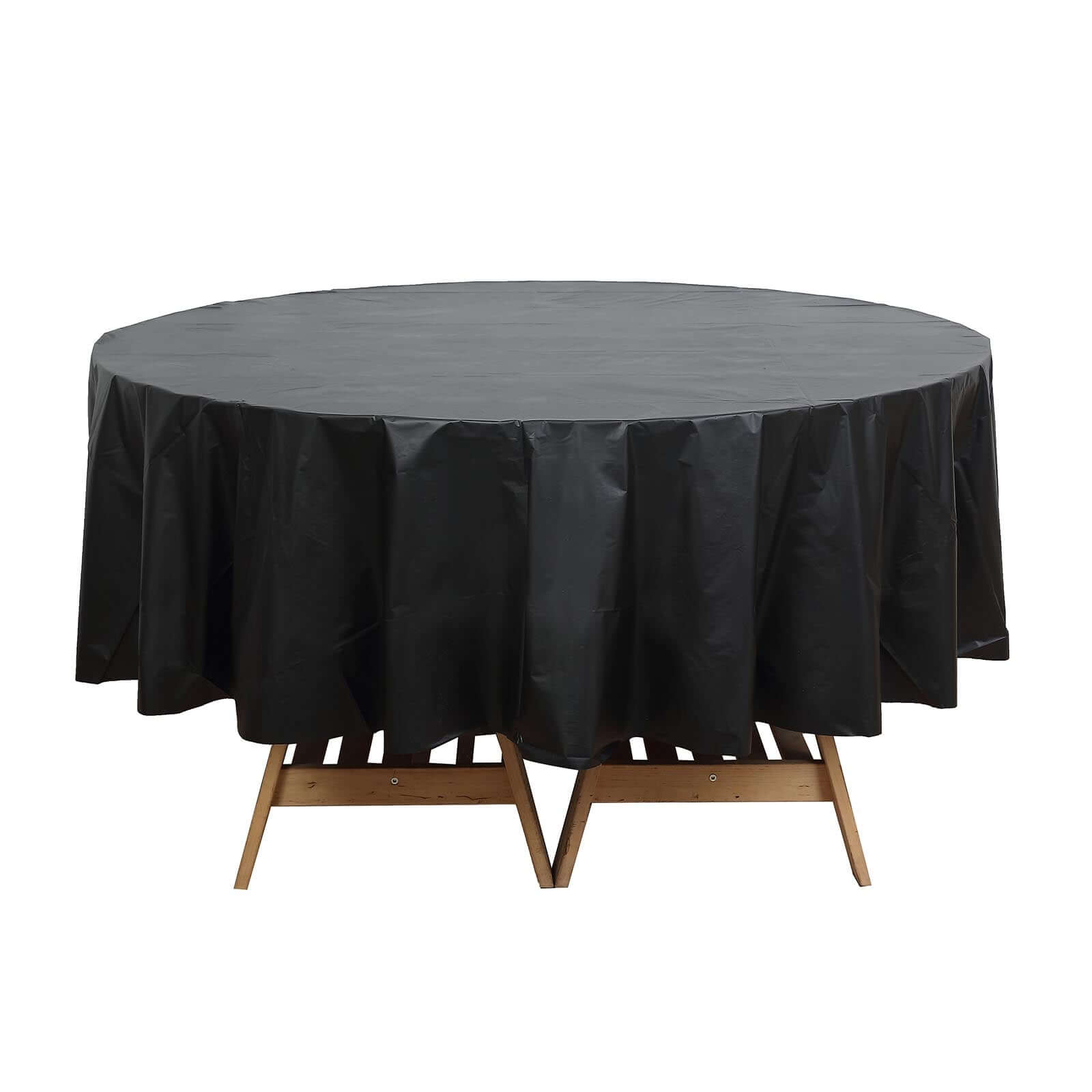 5-Pack Plastic Table Covers Black Round - Durable PVC Disposable Tablecloths for Events 84