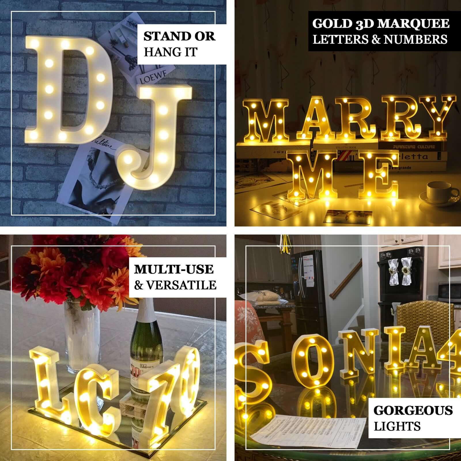 3D Marquee Number 0 Warm White 6 LED Lights Gold - Stylish Light-Up Accent for Events 6