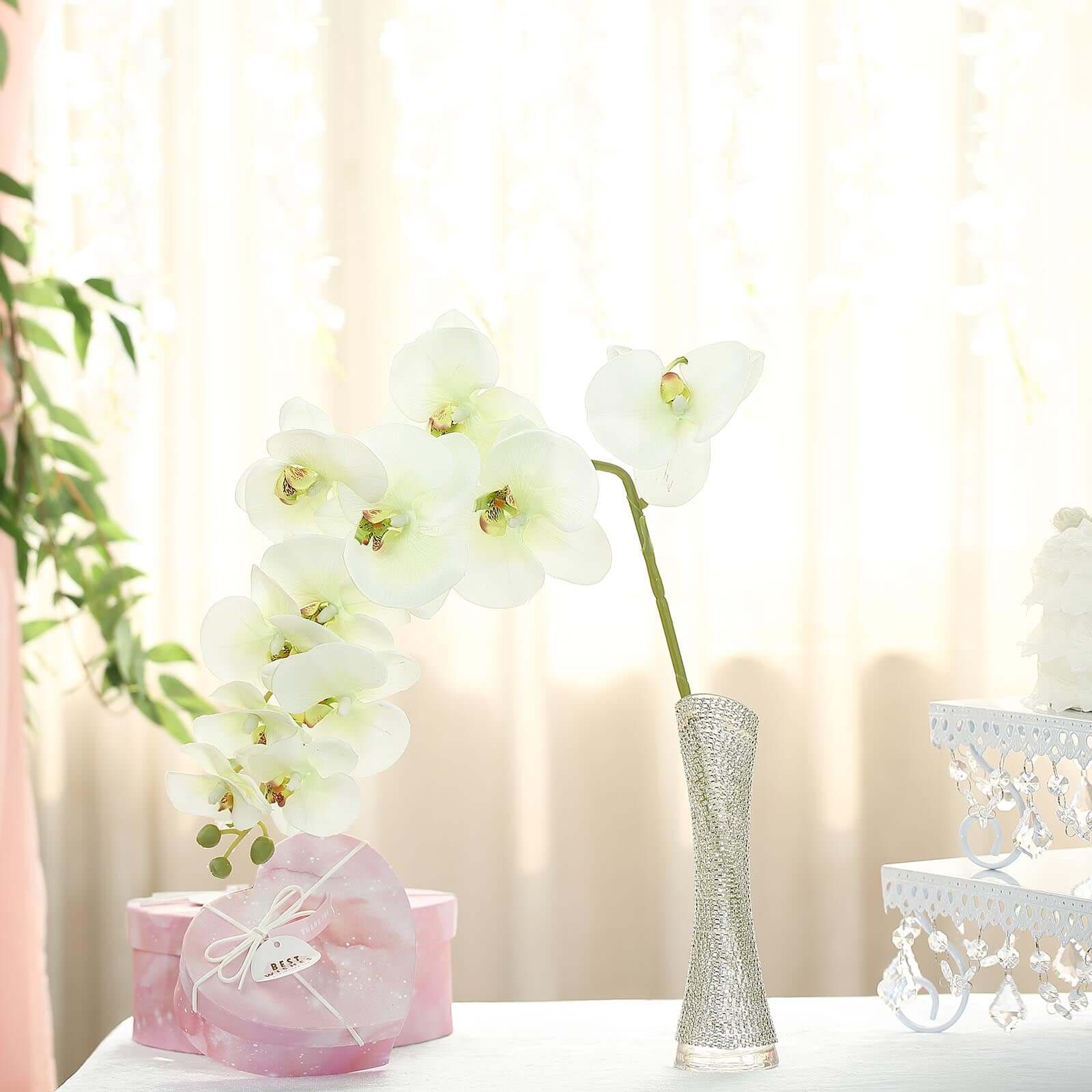 2 Stems 40 Tall Cream Artificial Silk Orchid Flower Bouquets