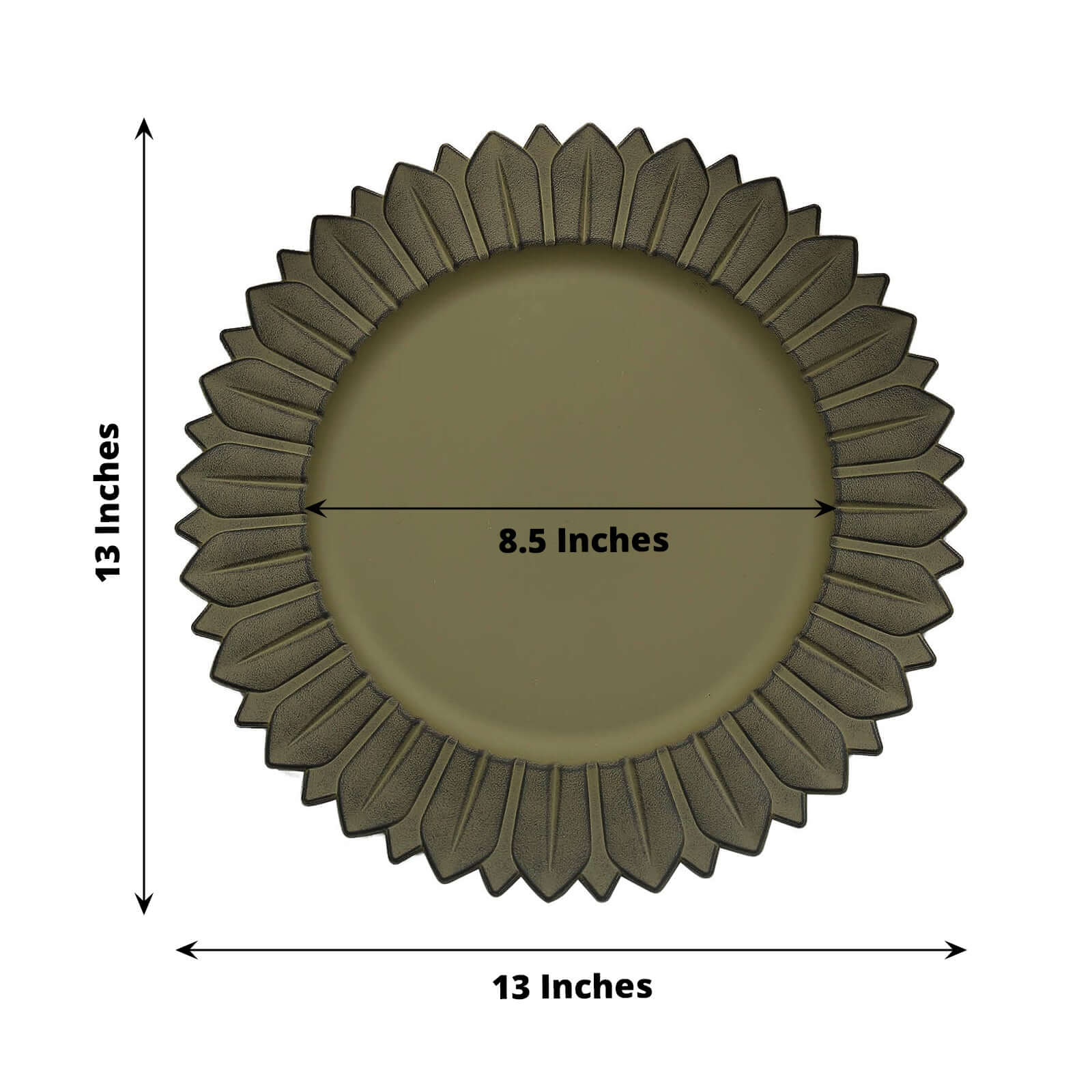 6-Pack Plastic Round Charger Plates 13 in Olive Green with Sunflower Rim, Matte Finish Disposable Dinner Charger Tableware