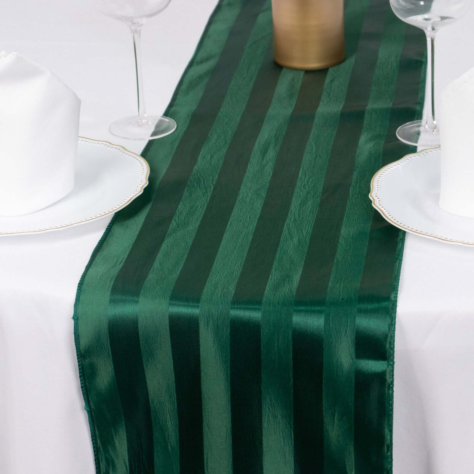 Satin 12x108 Table Runner Hunter Emerald Green - Stripe Table Decor