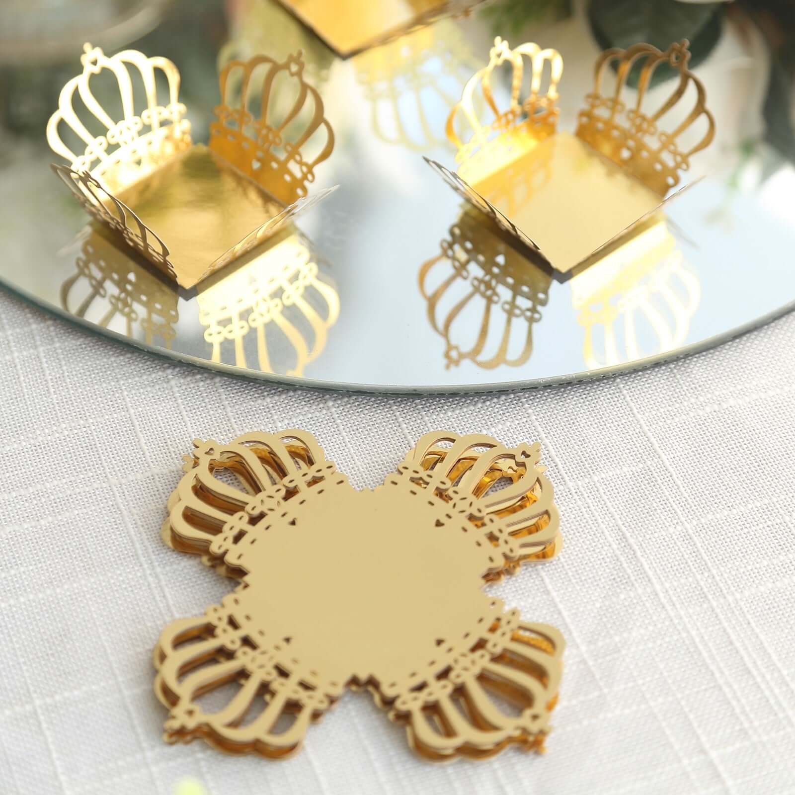 50-Pack Mini Paper Truffle Cup Liners Crown Square Design Metallic Gold - 225GSM Cupcake Tray Wrappers 4