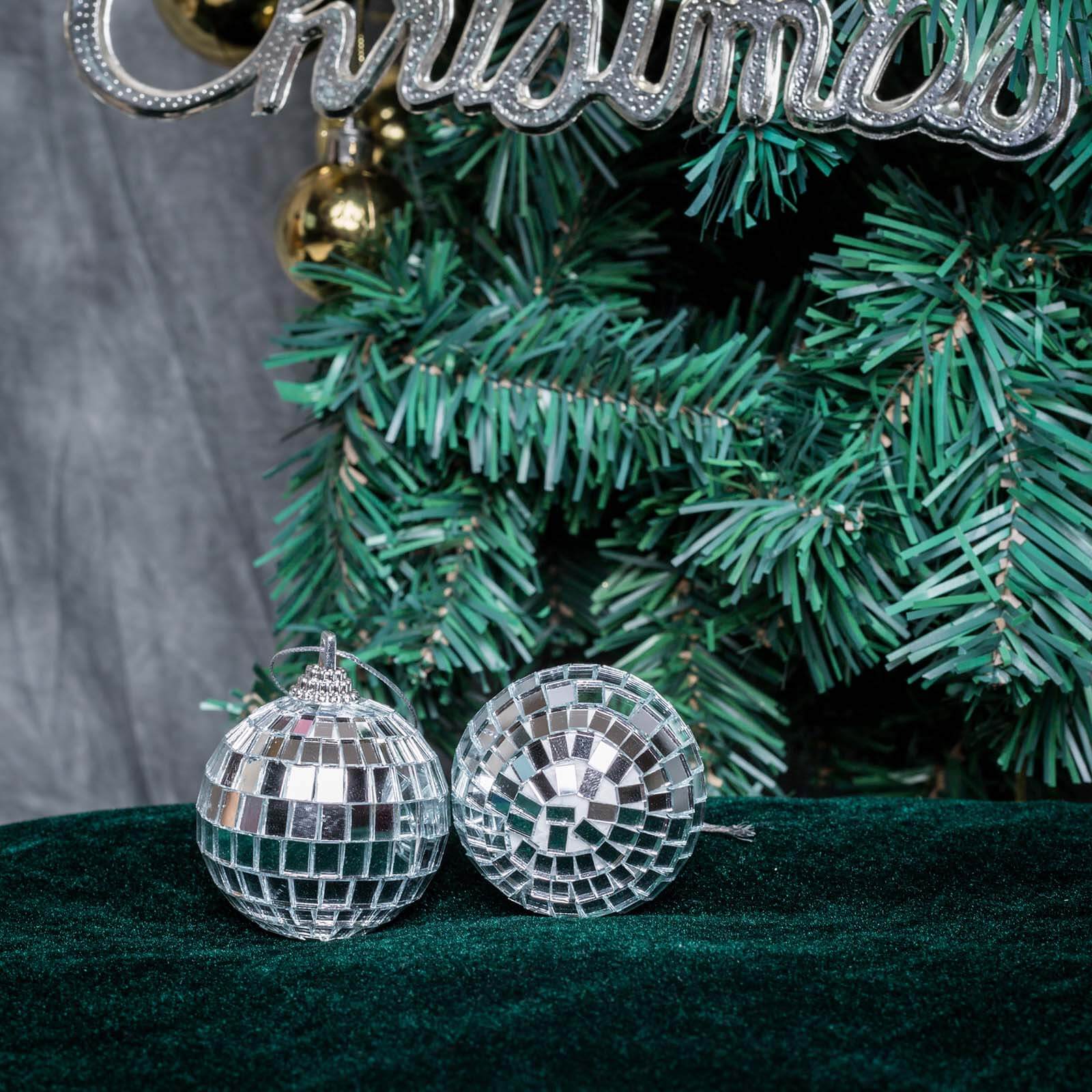 6 Pack 2 Silver Foam Disco Mirror Ball With Hanging Strings, Holiday Christmas Ornaments